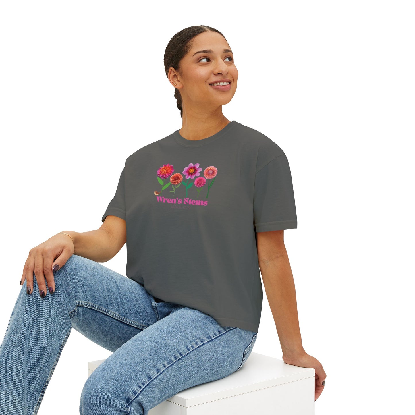 Floral Women's Boxy Tee - Wren's Stems Dahlia Tee