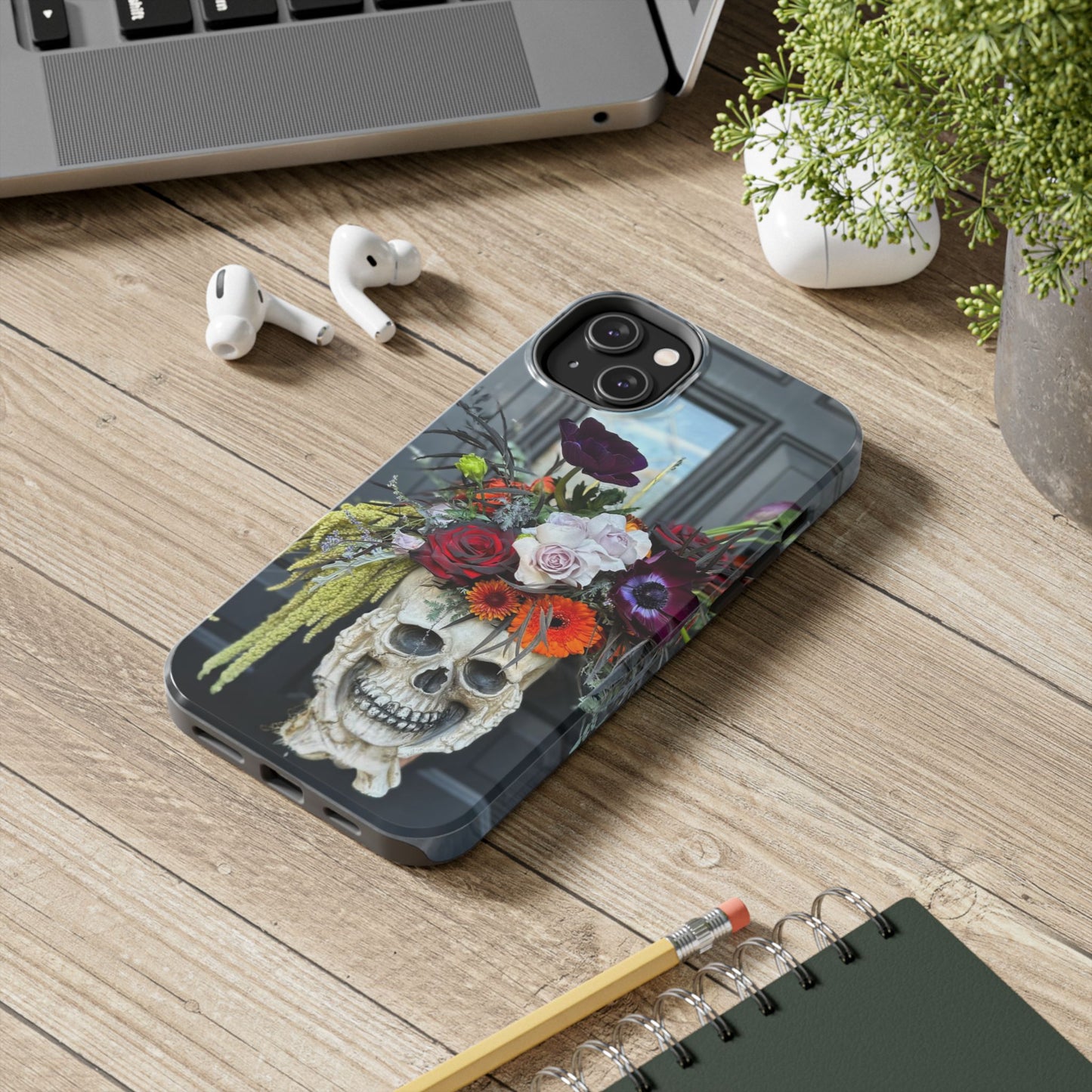 Floral Skull Tough Phone Case - Durable Protection with Pink Dahlia Design