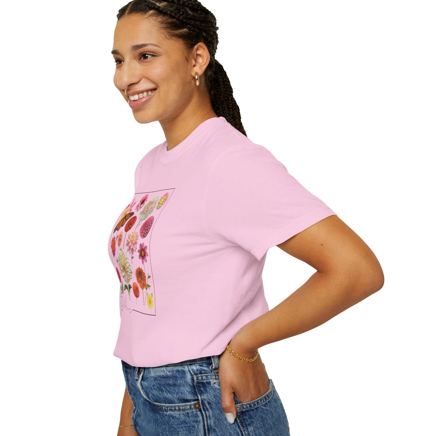 Dahlia Floral Butterfly Unisex Garment-Dyed T-Shirt - Perfect for Spring Celebrations