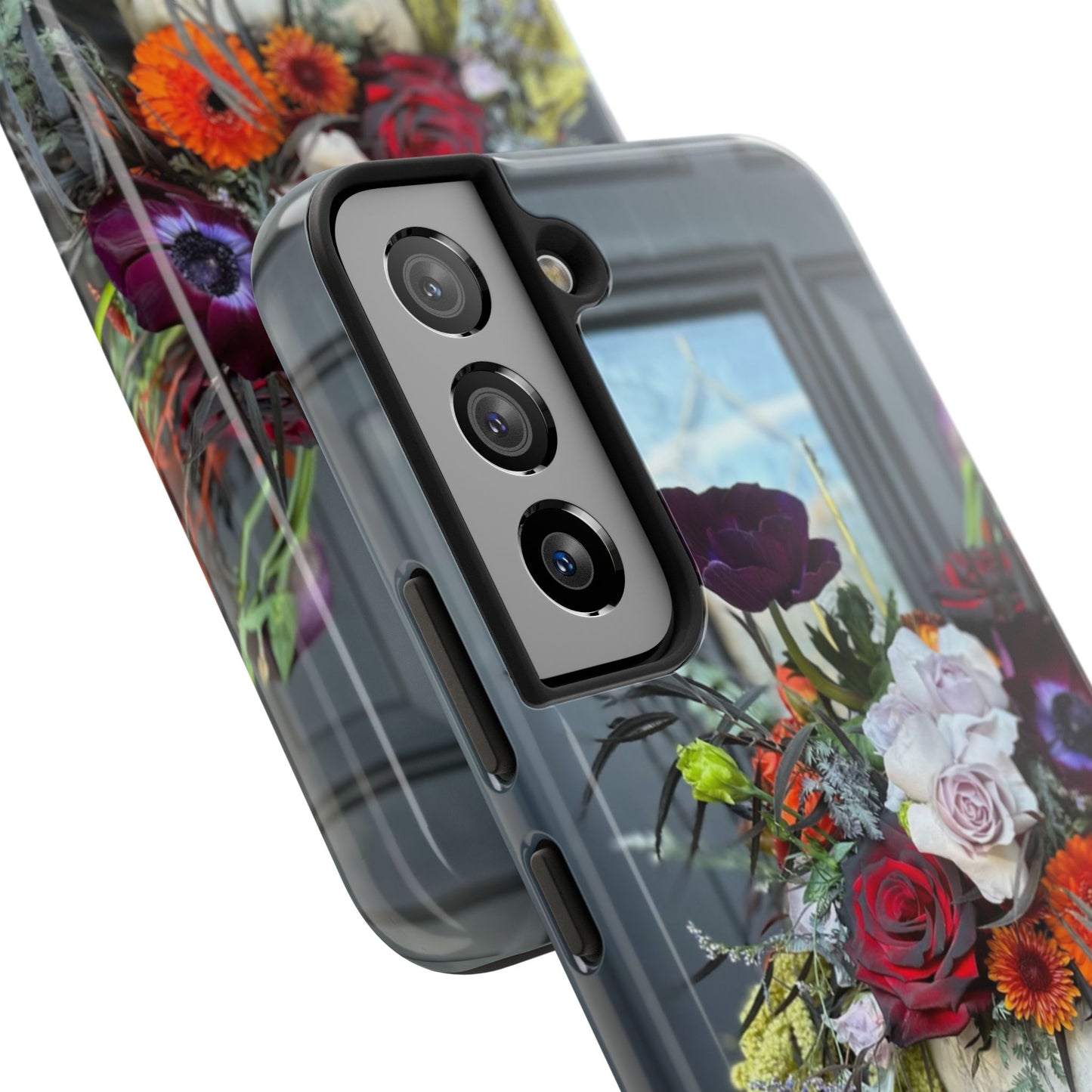 Floral Skull Tough Phone Case - Durable Protection with Pink Dahlia Design