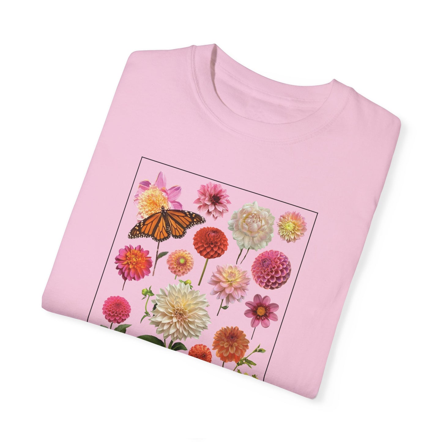 Dahlia Floral Butterfly Unisex Garment-Dyed T-Shirt - Perfect for Spring Celebrations