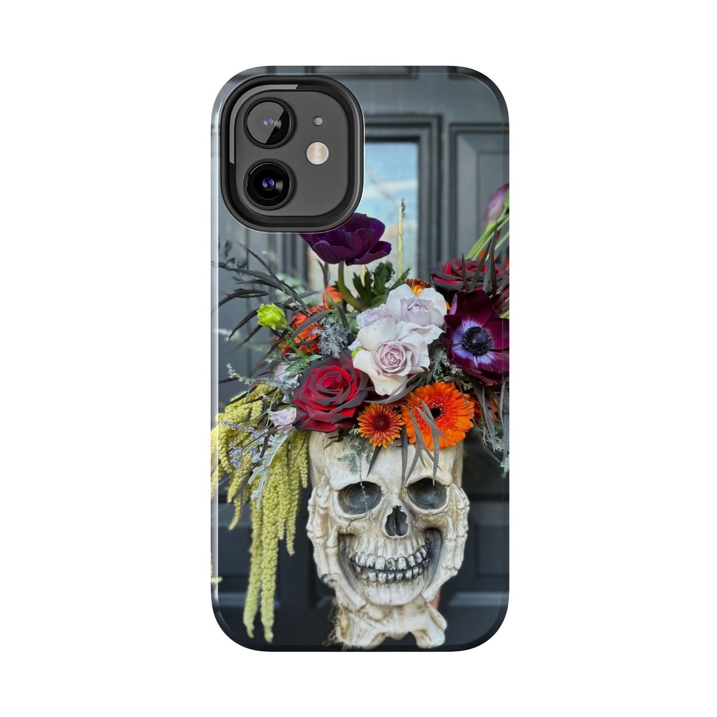 Floral Skull Tough Phone Case - Durable Protection with Pink Dahlia Design