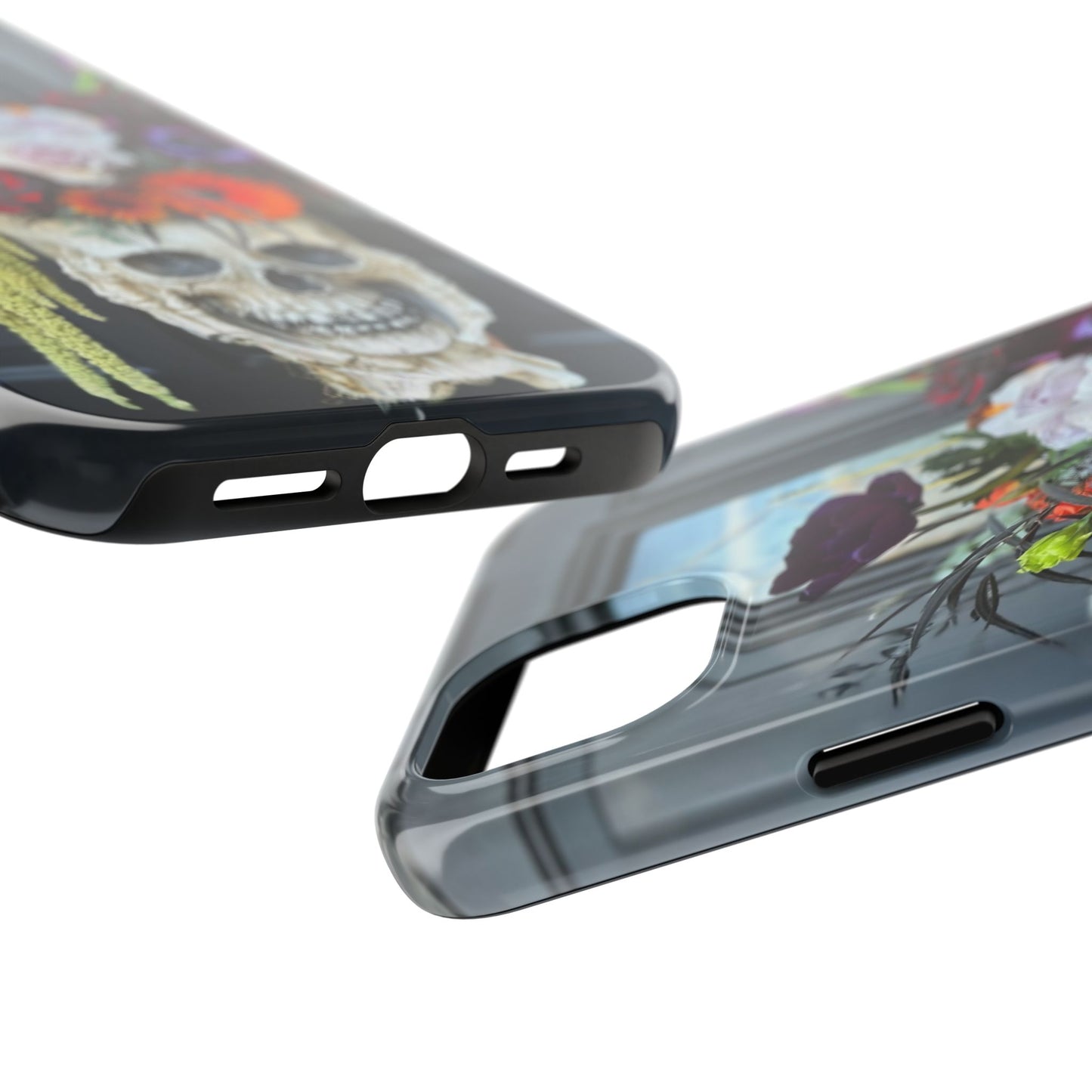 Floral Skull Tough Phone Case - Durable Protection with Pink Dahlia Design