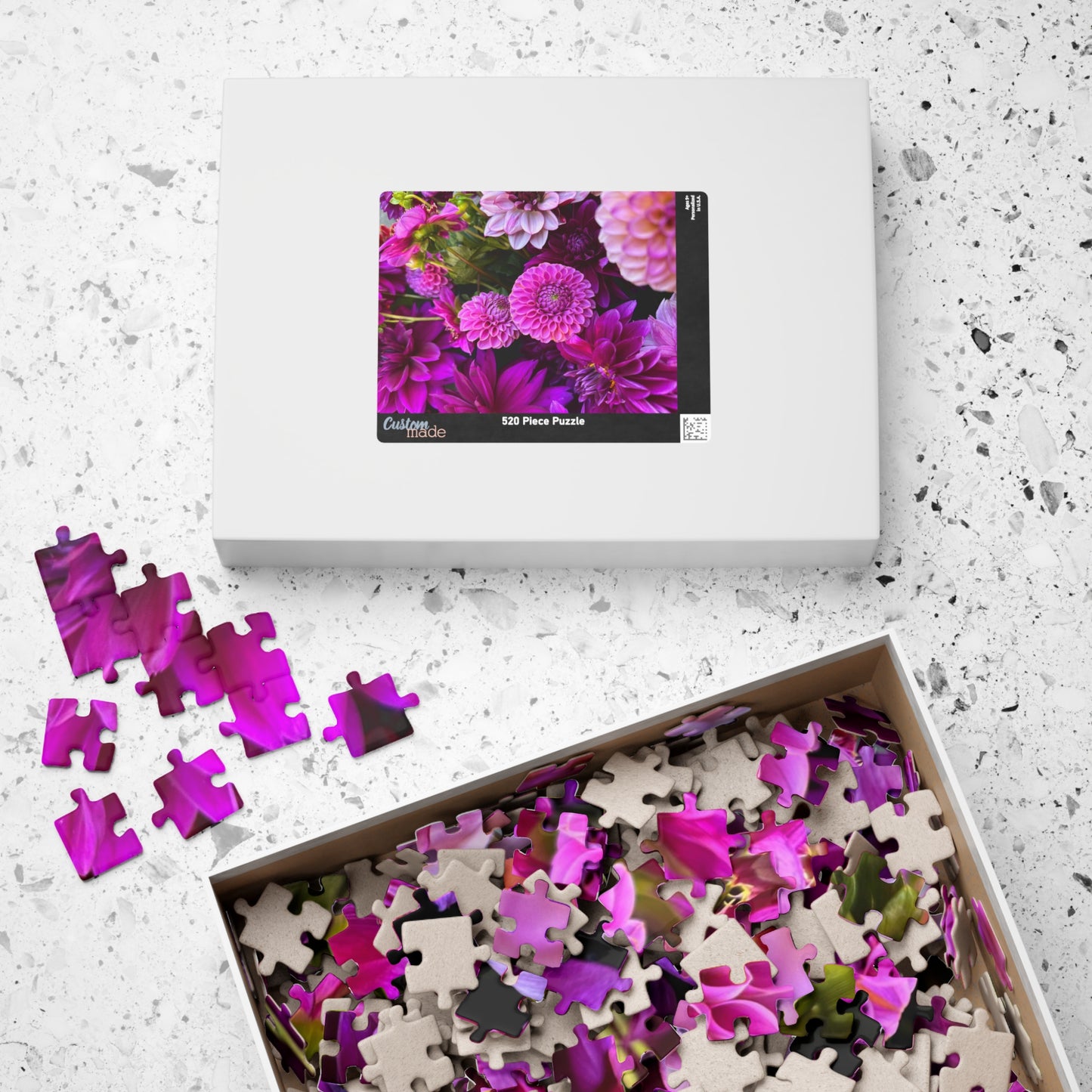 Purple Dahlia Flatlay Floral-themed Puzzle (110, 252, 520, 1014-piece) - Perfect for Relaxation and Family Bonding