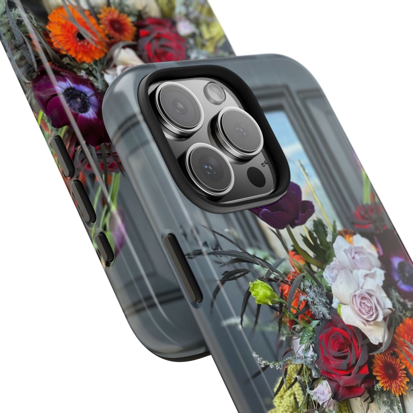 Floral Skull Tough Phone Case - Durable Protection with Pink Dahlia Design