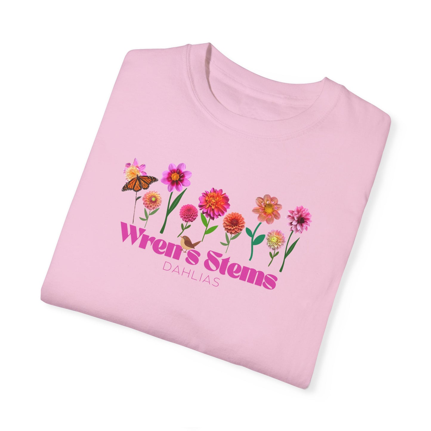 Dahlia Floral Garden T-Shirt for Nature Lovers, Gift for Her, Spring Style, Wren's Stems Dahlias, Summer Vibe