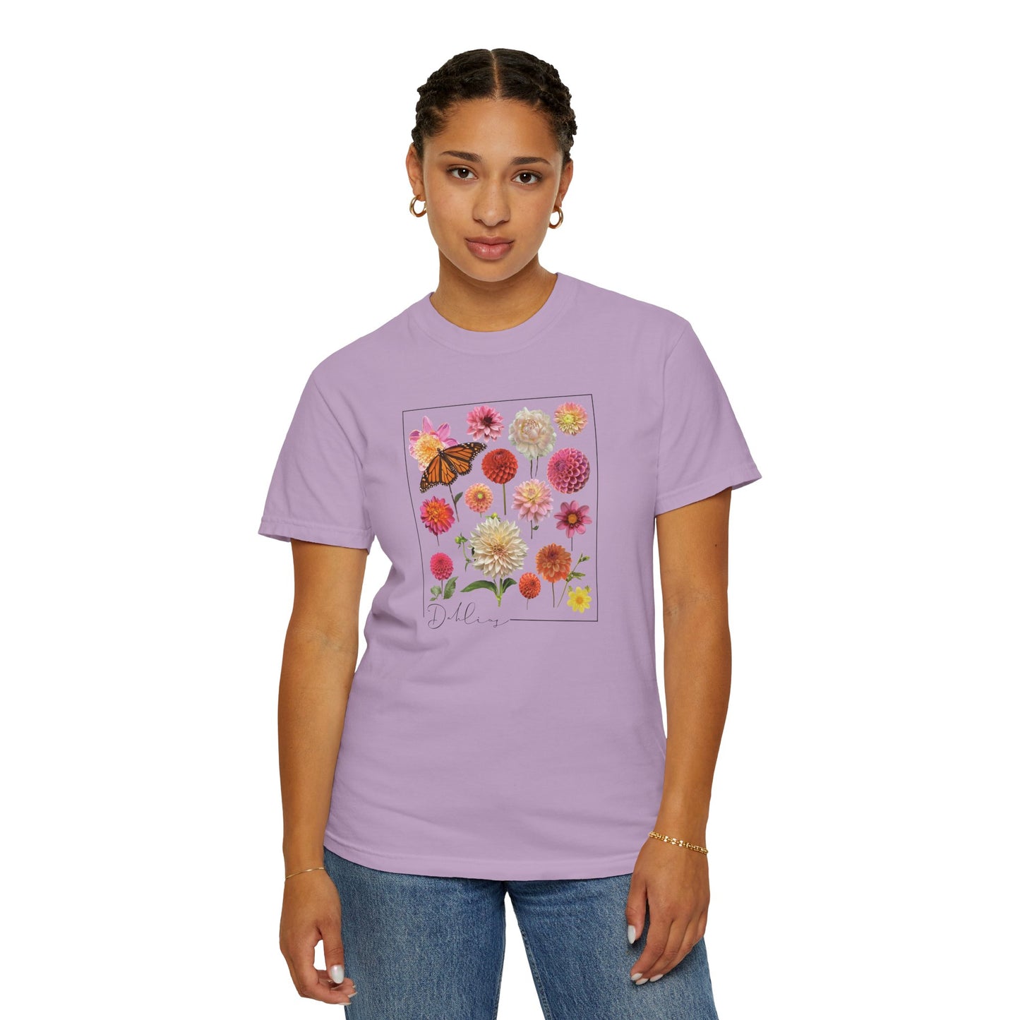 Dahlia Floral Butterfly Unisex Garment-Dyed T-Shirt - Perfect for Spring Celebrations
