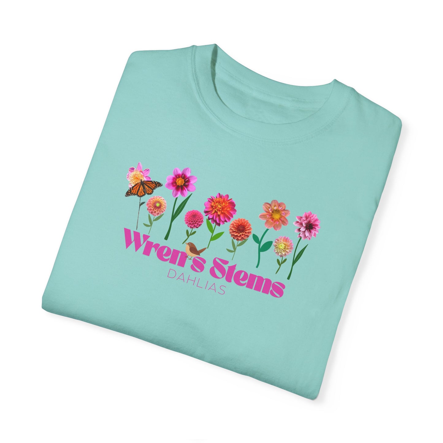 Dahlia Floral Garden T-Shirt for Nature Lovers, Gift for Her, Spring Style, Wren's Stems Dahlias, Summer Vibe