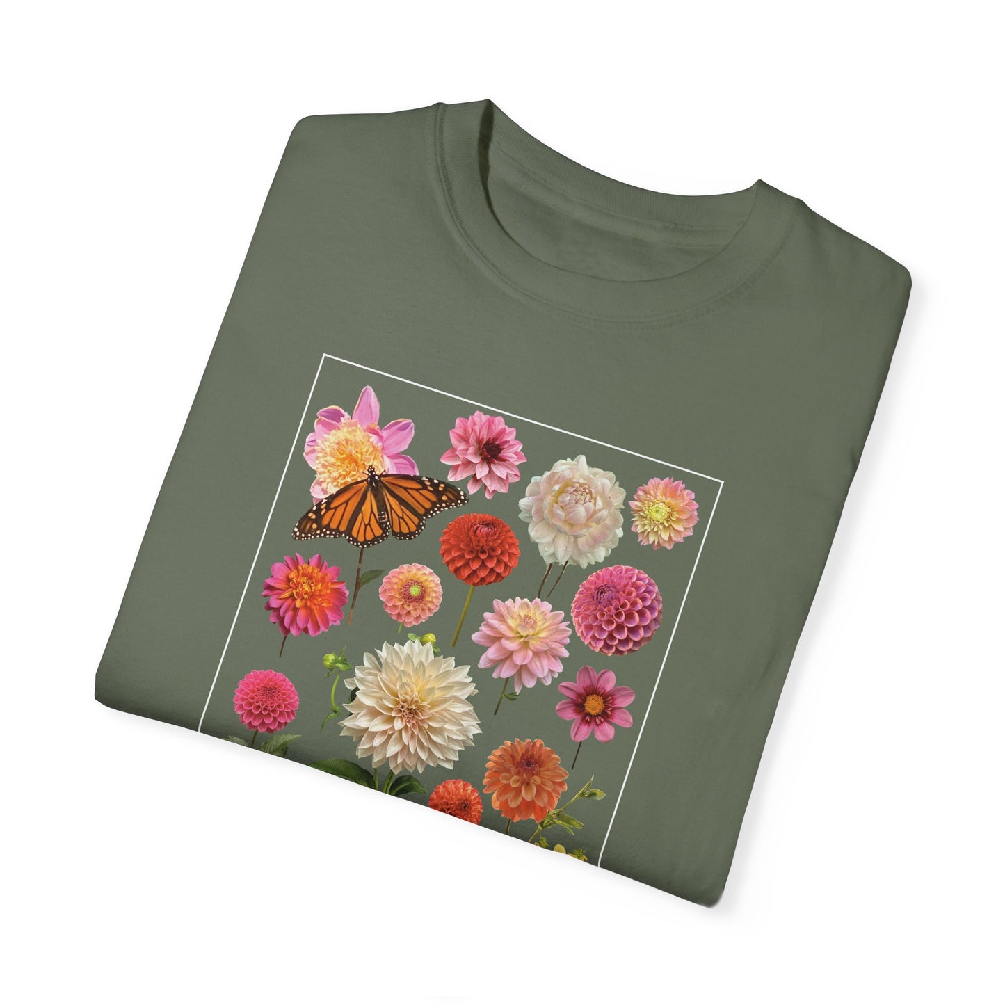 Dahlia Floral Butterfly Unisex Garment-Dyed T-Shirt - Perfect for Spring Celebrations