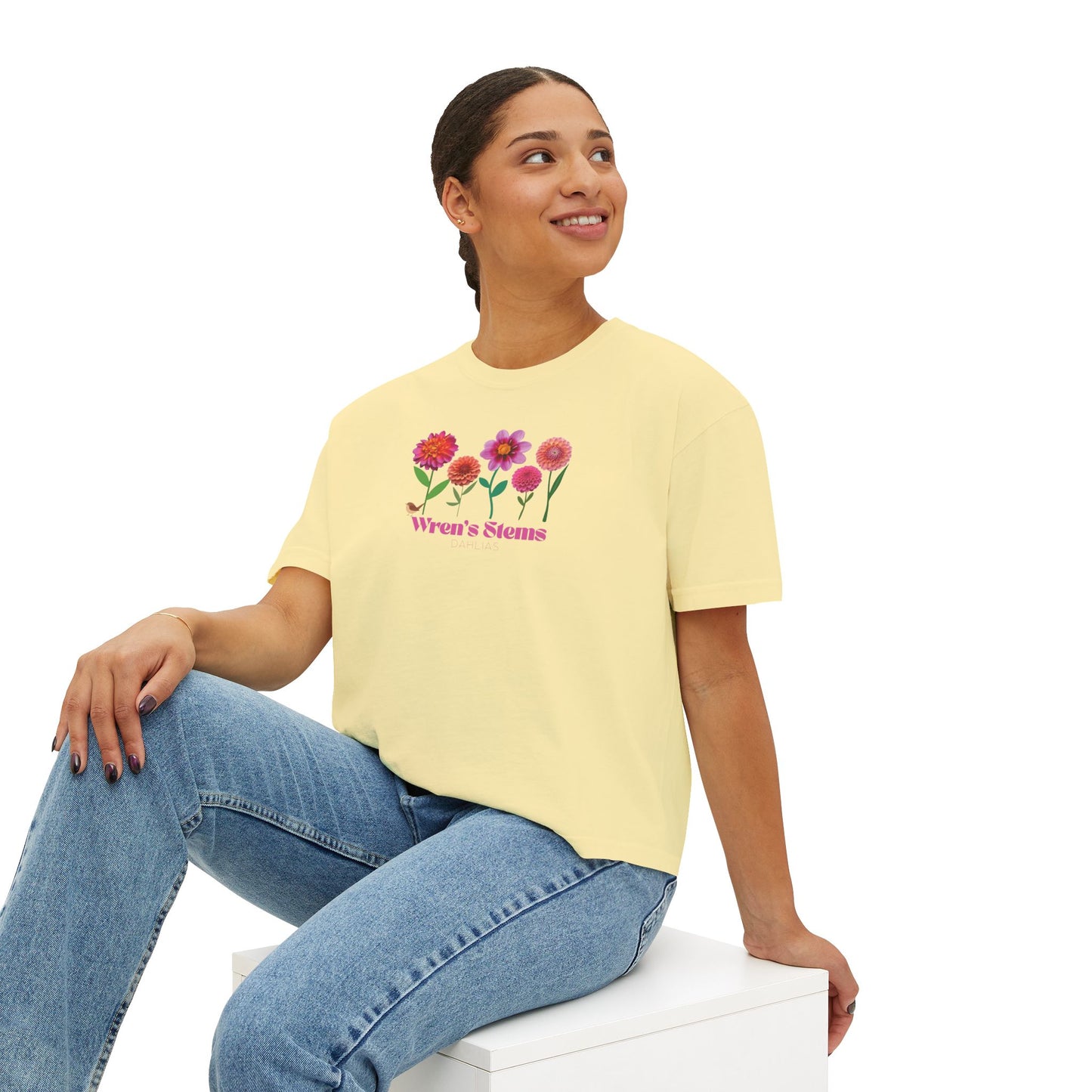Floral Women's Boxy Tee - Wren's Stems Dahlia Tee