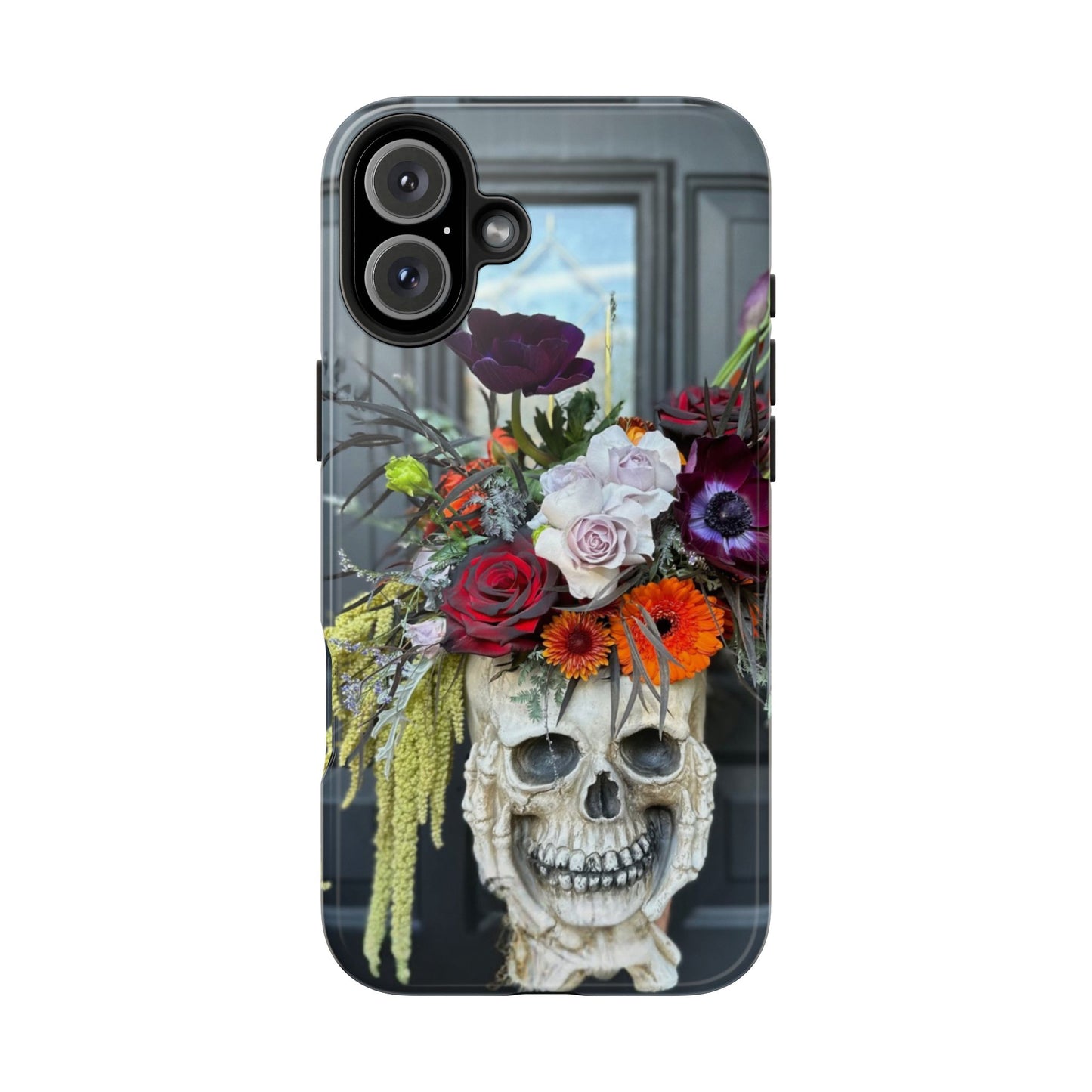 Floral Skull Tough Phone Case - Durable Protection with Pink Dahlia Design