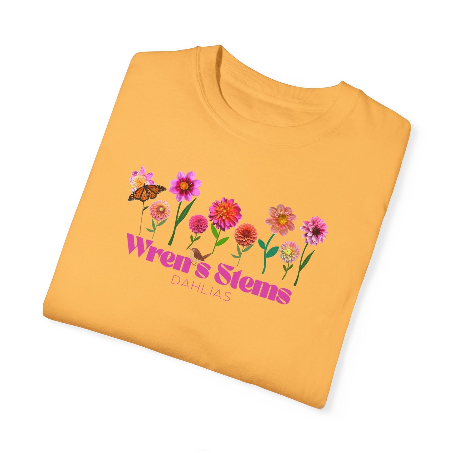 Dahlia Floral Garden T-Shirt for Nature Lovers, Gift for Her, Spring Style, Wren's Stems Dahlias, Summer Vibe