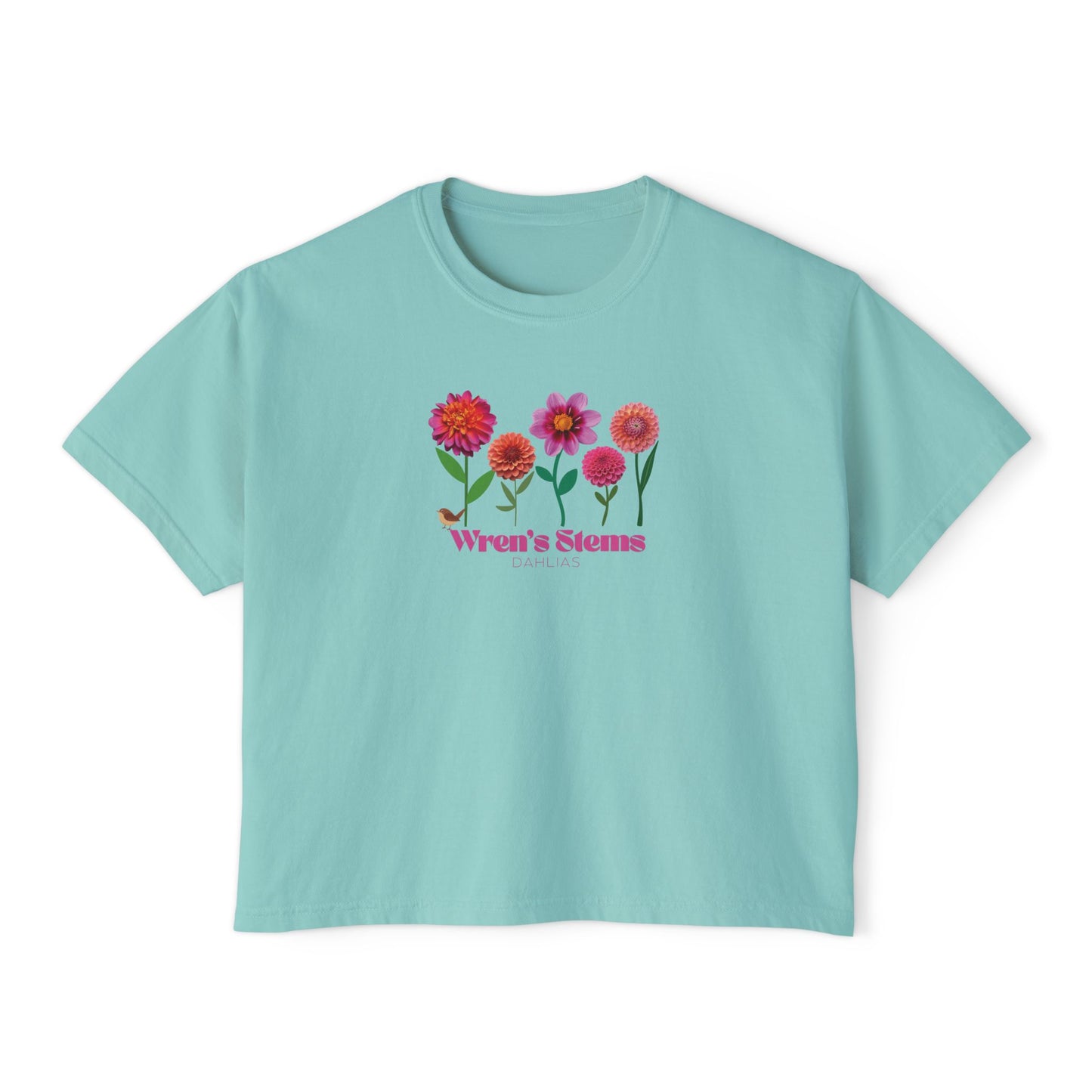 Floral Women's Boxy Tee - Wren's Stems Dahlia Tee