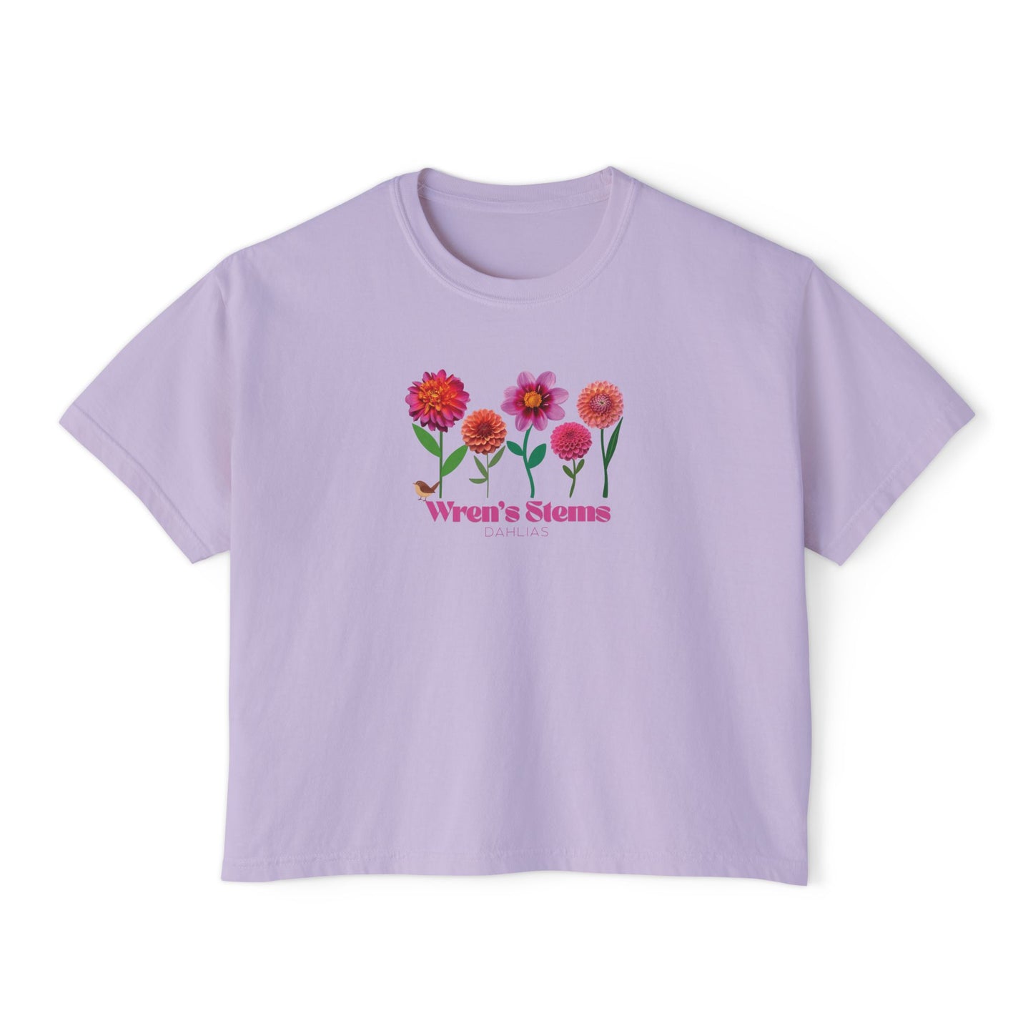 Floral Women's Boxy Tee - Wren's Stems Dahlia Tee