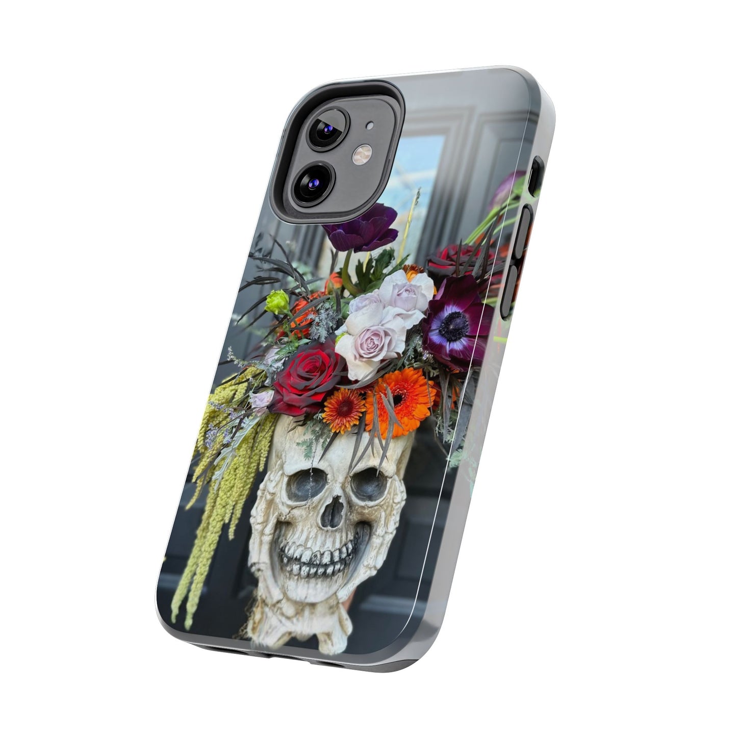 Floral Skull Tough Phone Case - Durable Protection with Pink Dahlia Design