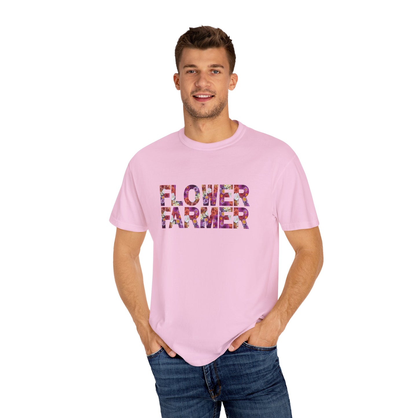 Dahlia Flower Farmer T-shirt, Unisex Garment-Dyed Tee