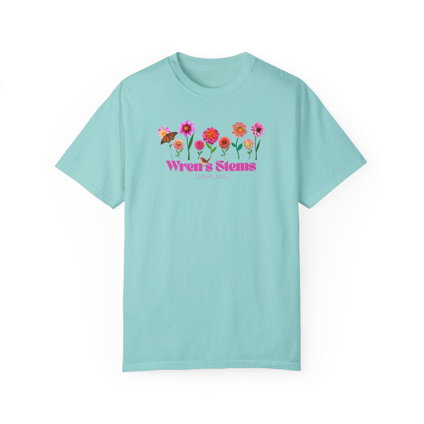 Dahlia Floral Garden T-Shirt for Nature Lovers, Gift for Her, Spring Style, Wren's Stems Dahlias, Summer Vibe