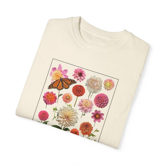 Dahlia Floral Butterfly Unisex Garment-Dyed T-Shirt - Perfect for Spring Celebrations