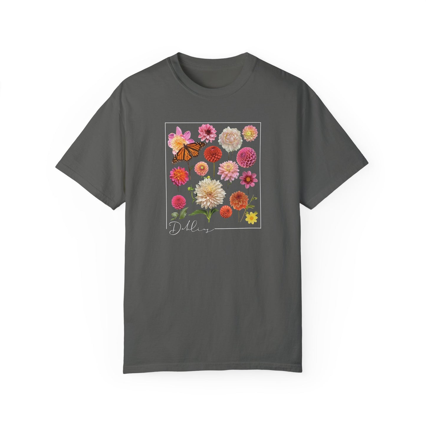 Dahlia Floral Butterfly Unisex Garment-Dyed T-Shirt - Perfect for Spring Celebrations