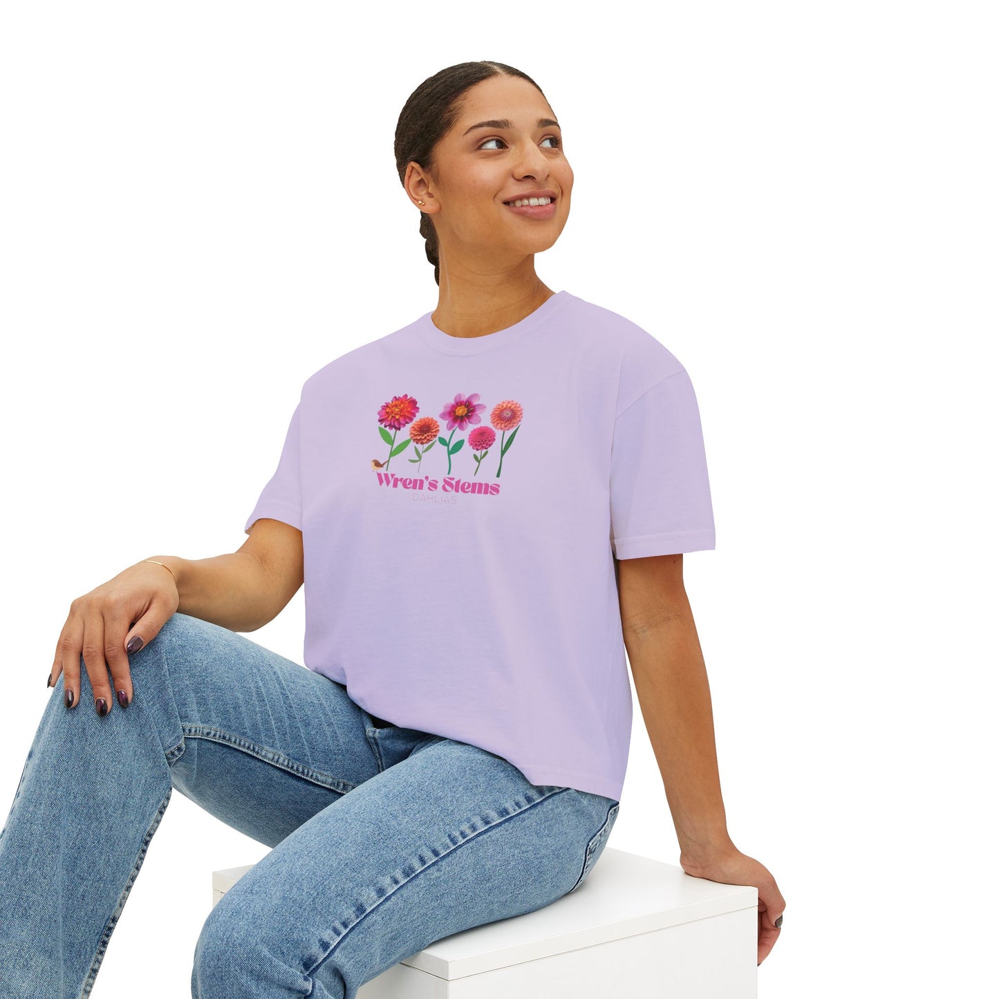 Floral Women's Boxy Tee - Wren's Stems Dahlia Tee