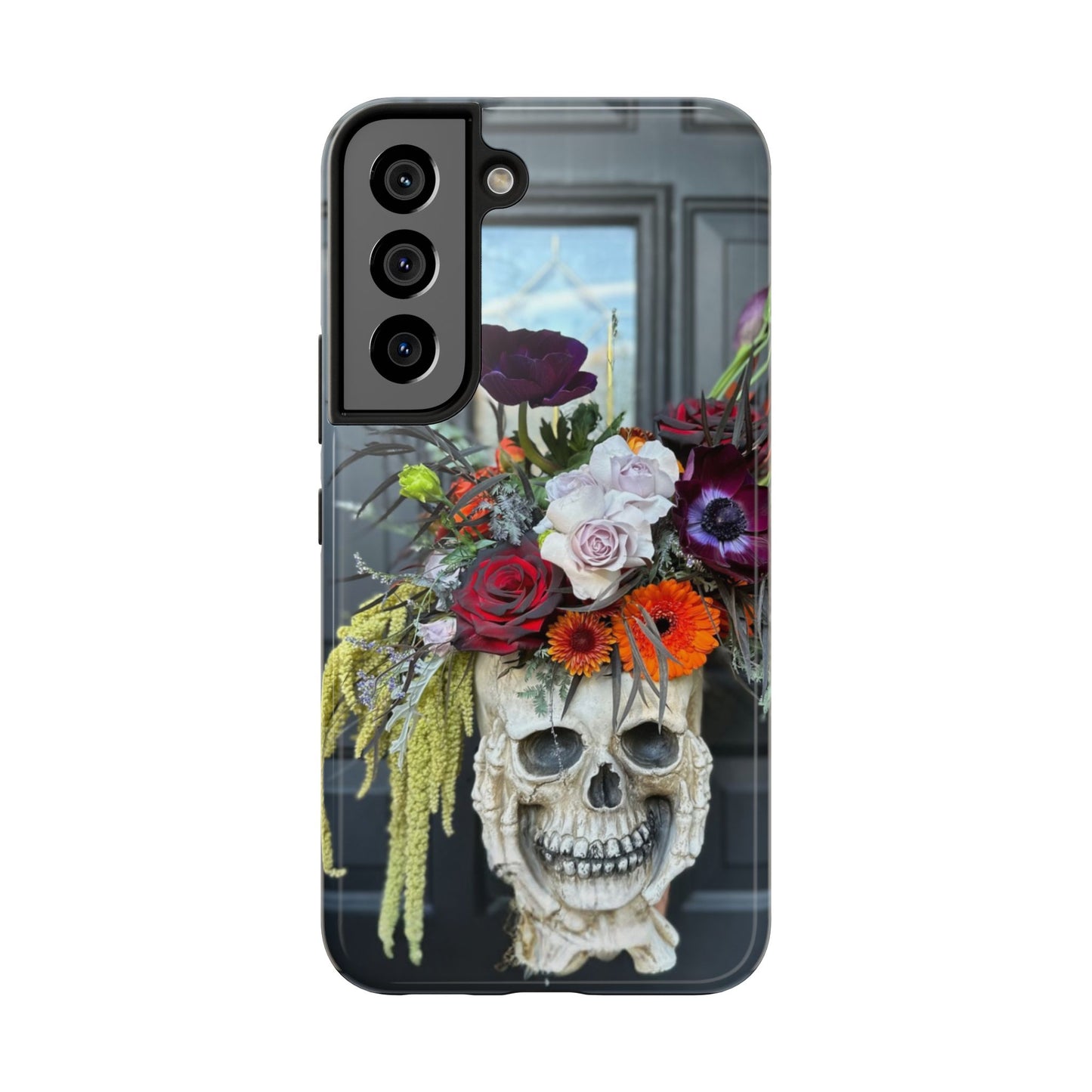 Floral Skull Tough Phone Case - Durable Protection with Pink Dahlia Design