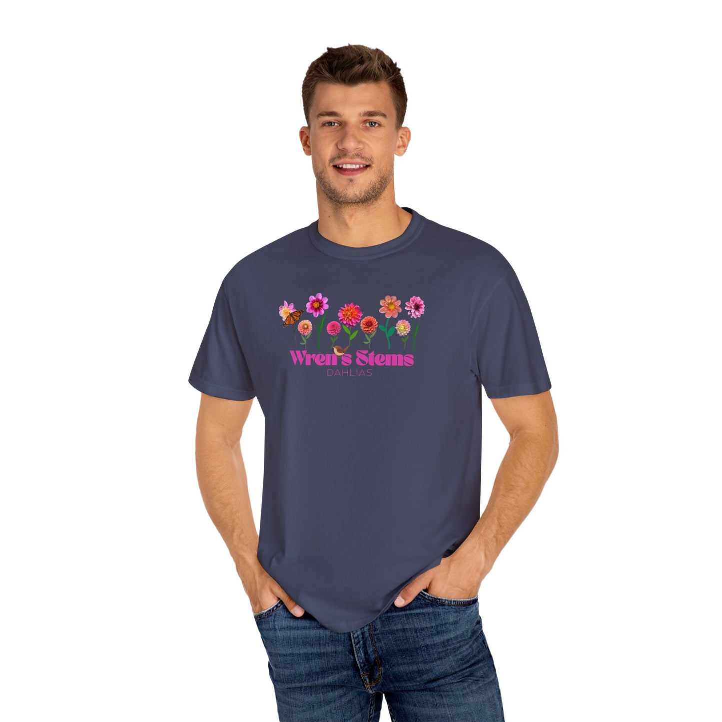 Dahlia Floral Garden T-Shirt for Nature Lovers, Gift for Her, Spring Style, Wren's Stems Dahlias, Summer Vibe