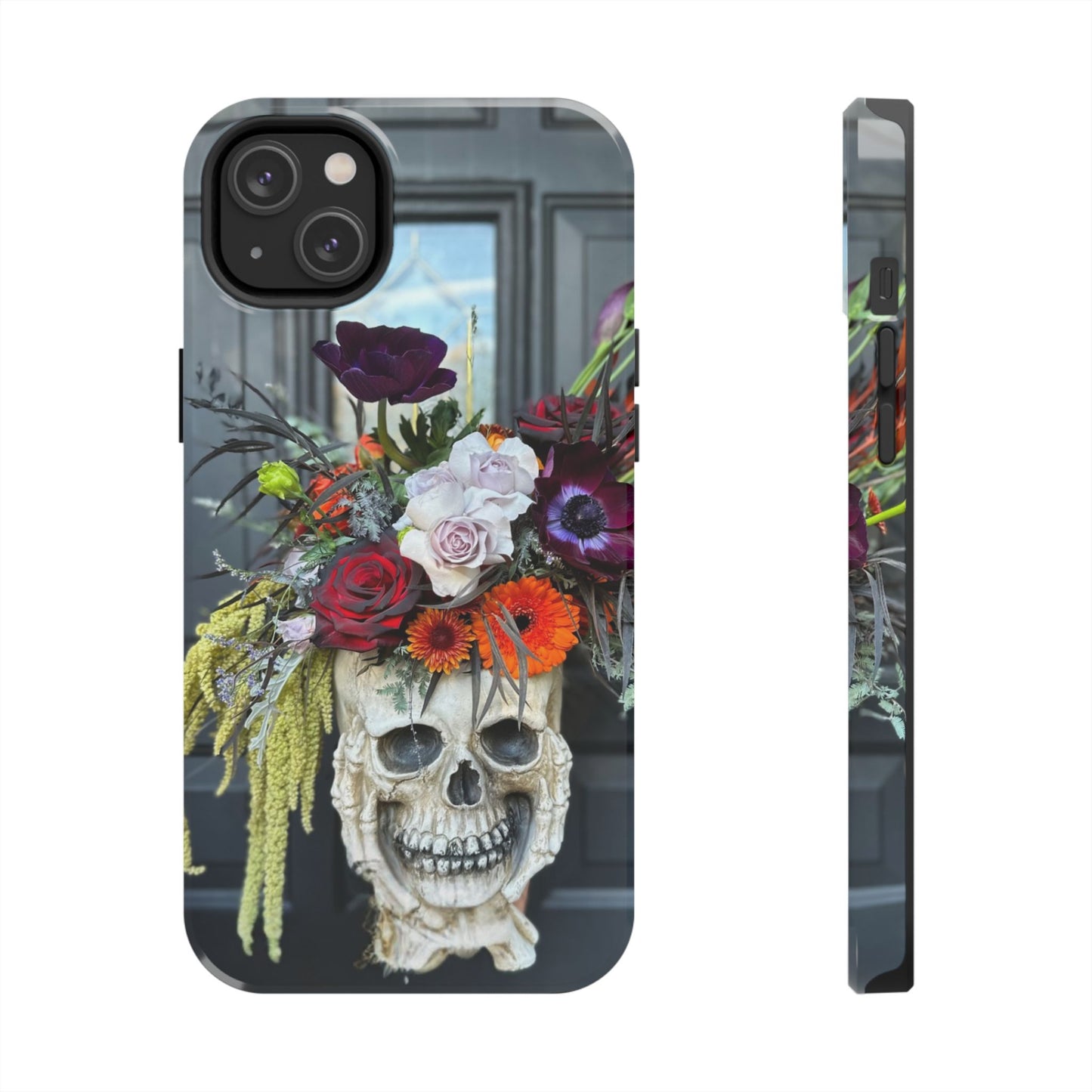 Floral Skull Tough Phone Case - Durable Protection with Pink Dahlia Design