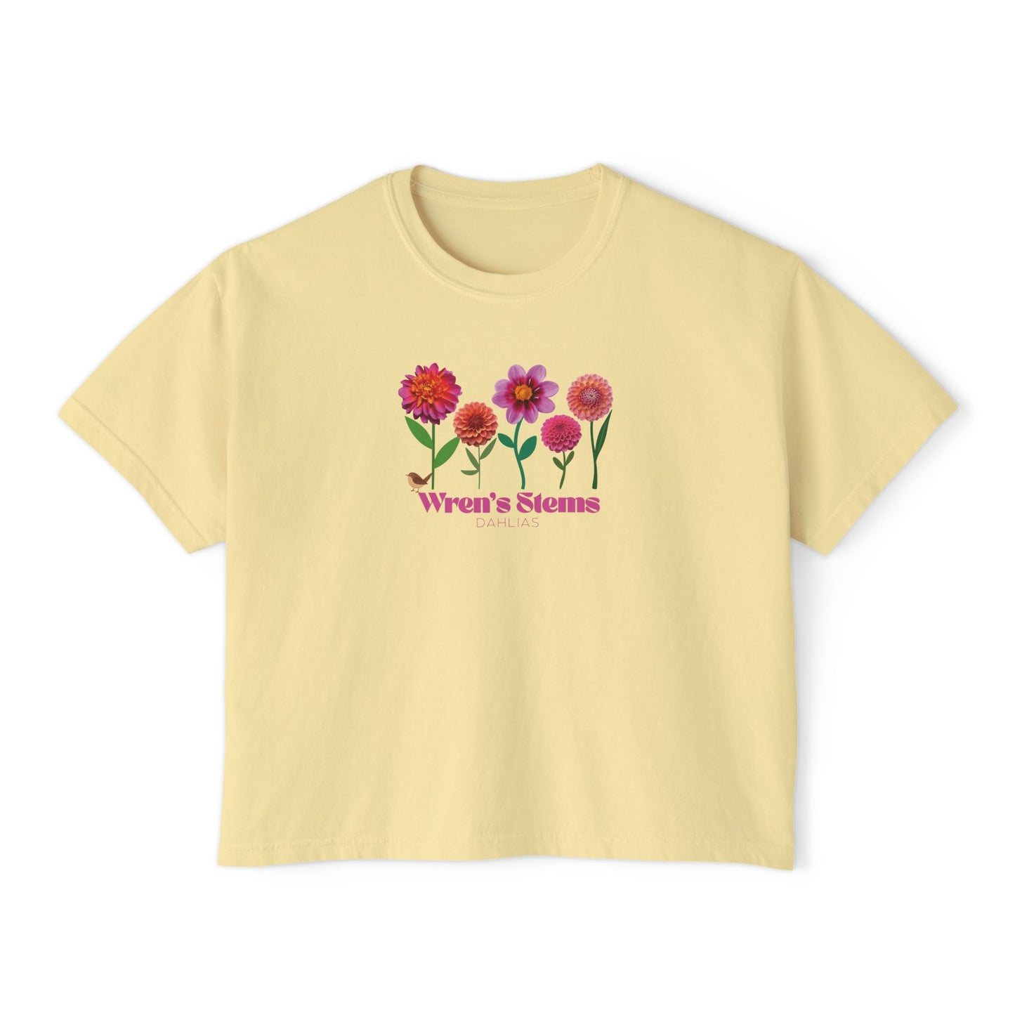 Floral Women's Boxy Tee - Wren's Stems Dahlia Tee