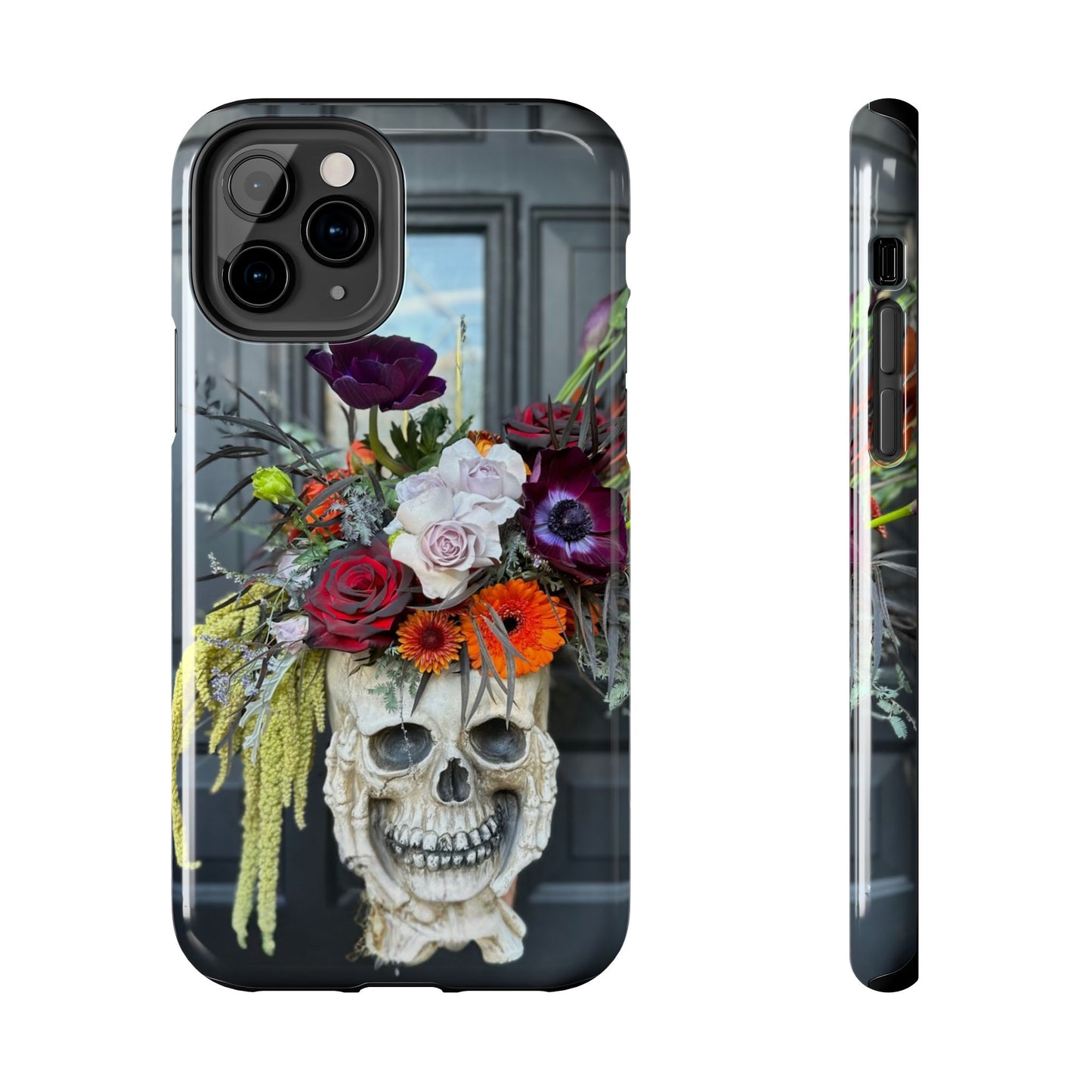 Floral Skull Tough Phone Case - Durable Protection with Pink Dahlia Design