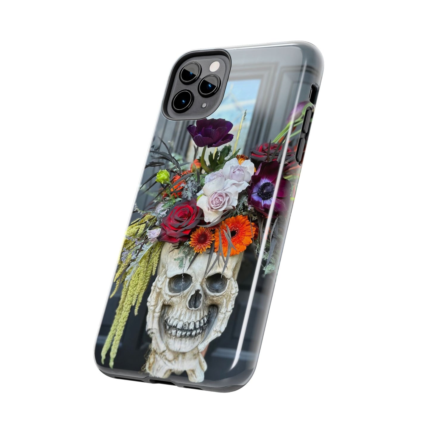 Floral Skull Tough Phone Case - Durable Protection with Pink Dahlia Design
