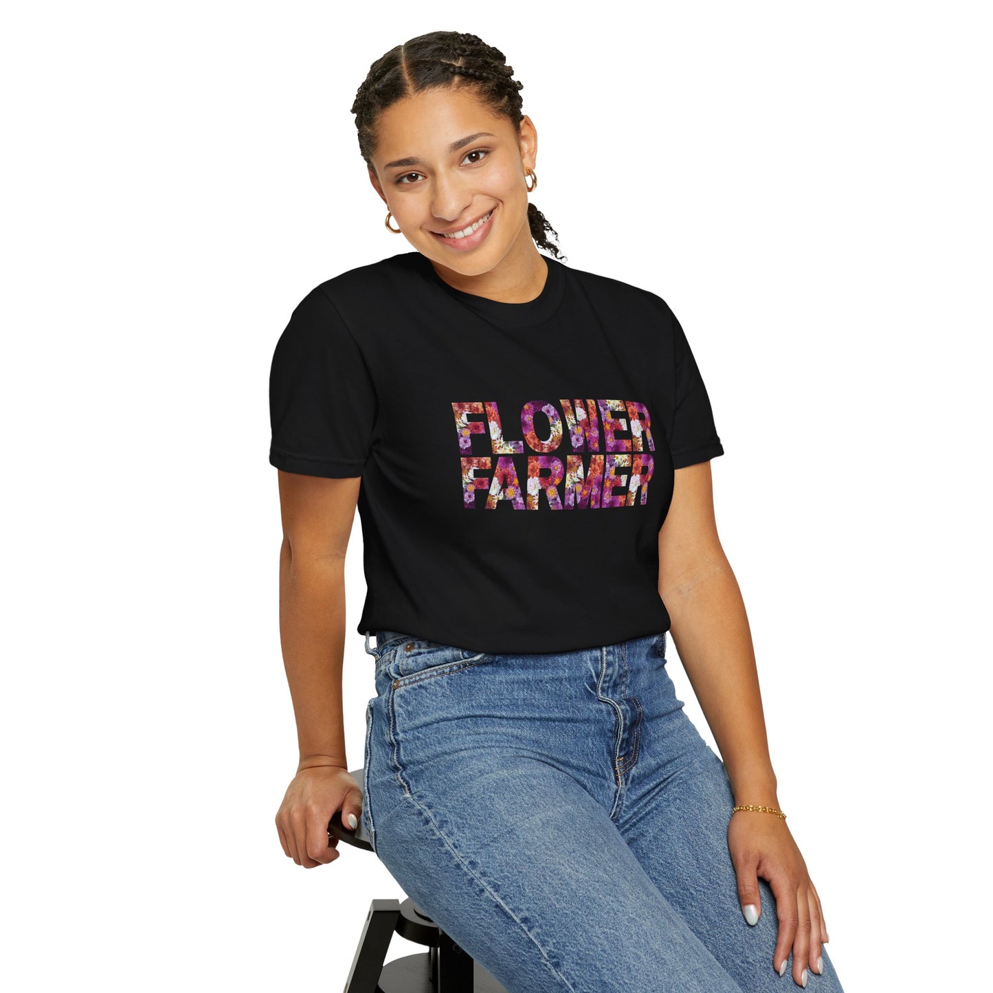 Dahlia Flower Farmer T-shirt, Unisex Garment-Dyed Tee