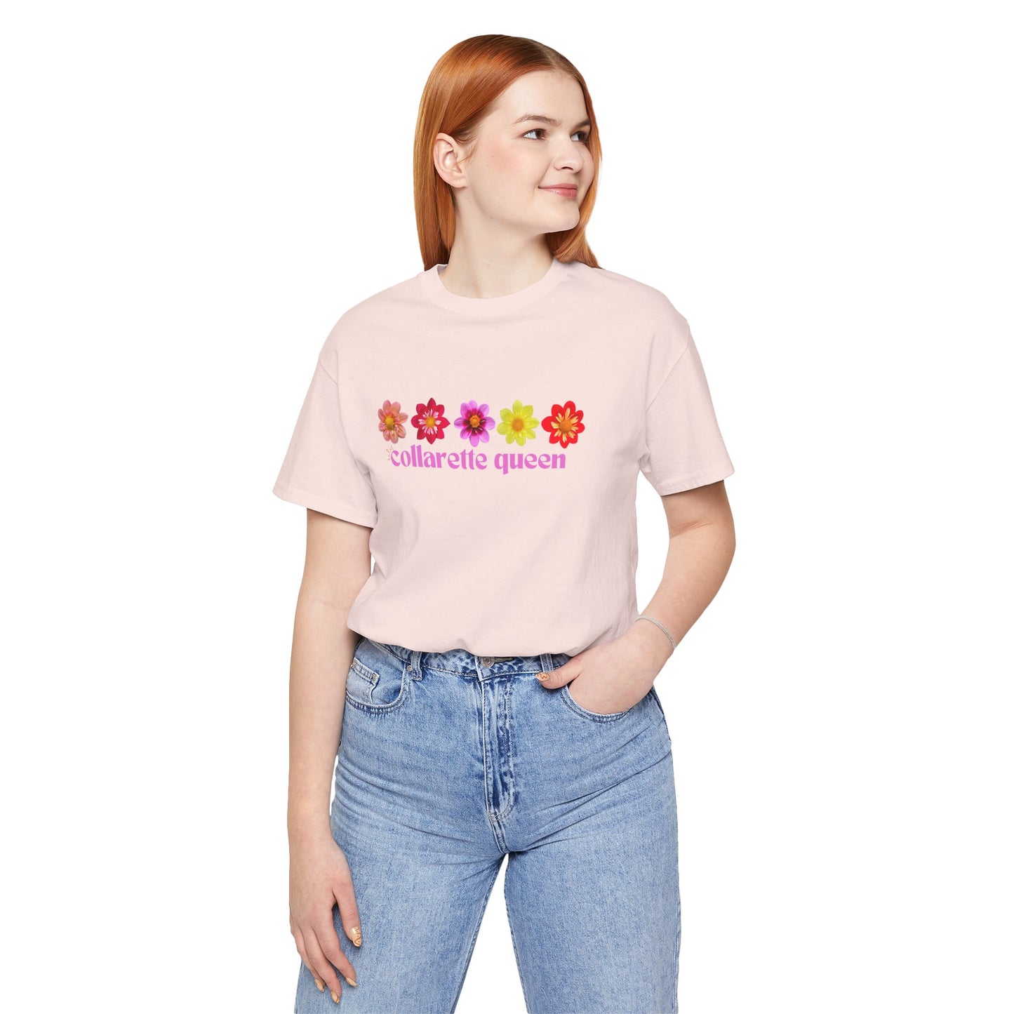 Floral Dahlia Collarette Queen Tee, Vibrant Unisex T-Shirt for Spring, Summer Outfits, Gifts for Plant Lovers, Casual Wear, Everyday Style