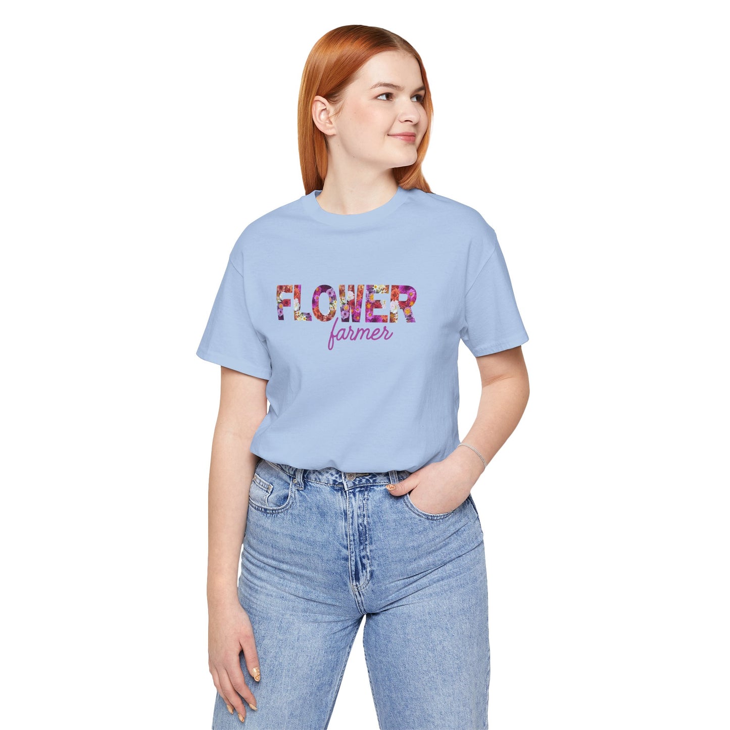 Dahlia Flower Farmer Unisex Tee, Floral Graphic Shirt, Gardening Gift, Spring Style T-Shirt, Nature Lover Apparel, Gifts for Gardeners