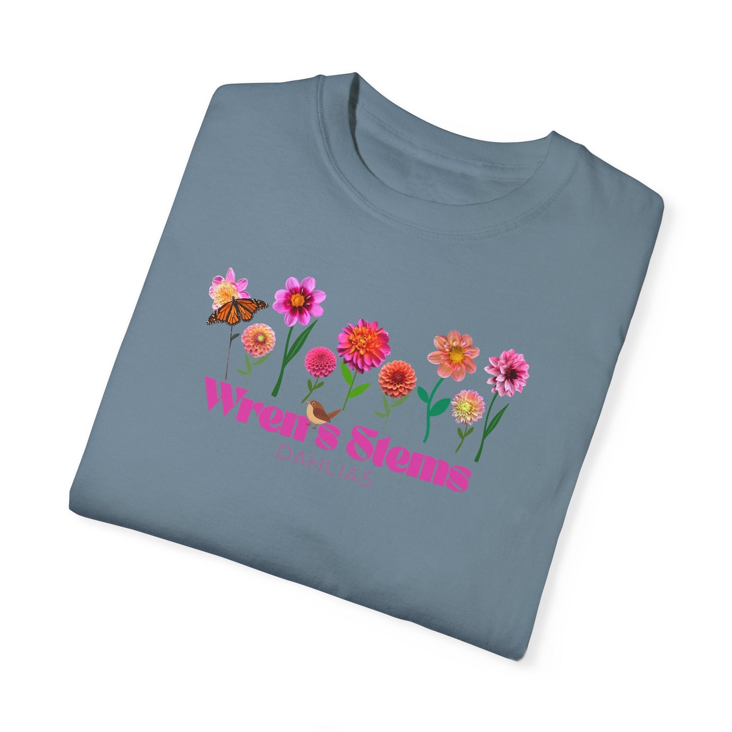 Dahlia Floral Garden T-Shirt for Nature Lovers, Gift for Her, Spring Style, Wren's Stems Dahlias, Summer Vibe