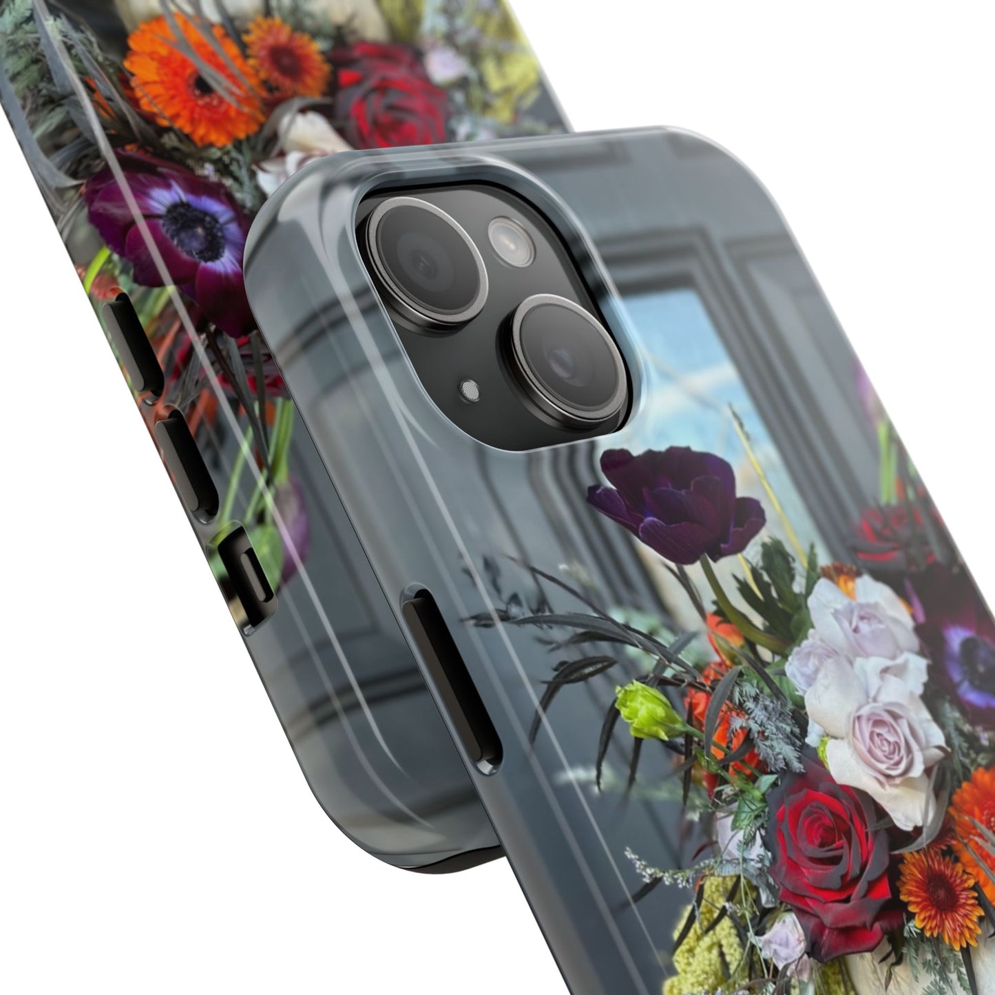 Floral Skull Tough Phone Case - Durable Protection with Pink Dahlia Design
