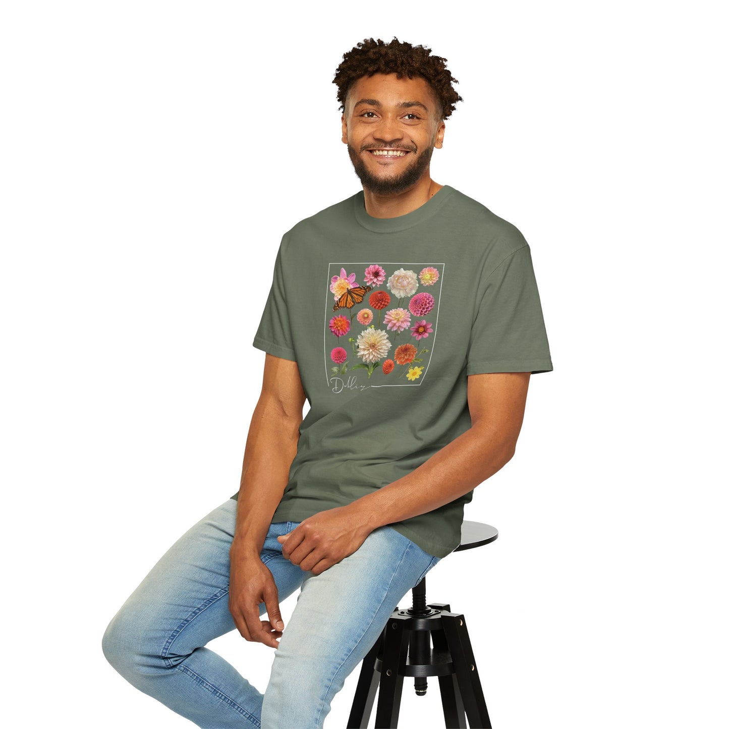 Dahlia Floral Butterfly Unisex Garment-Dyed T-Shirt - Perfect for Spring Celebrations
