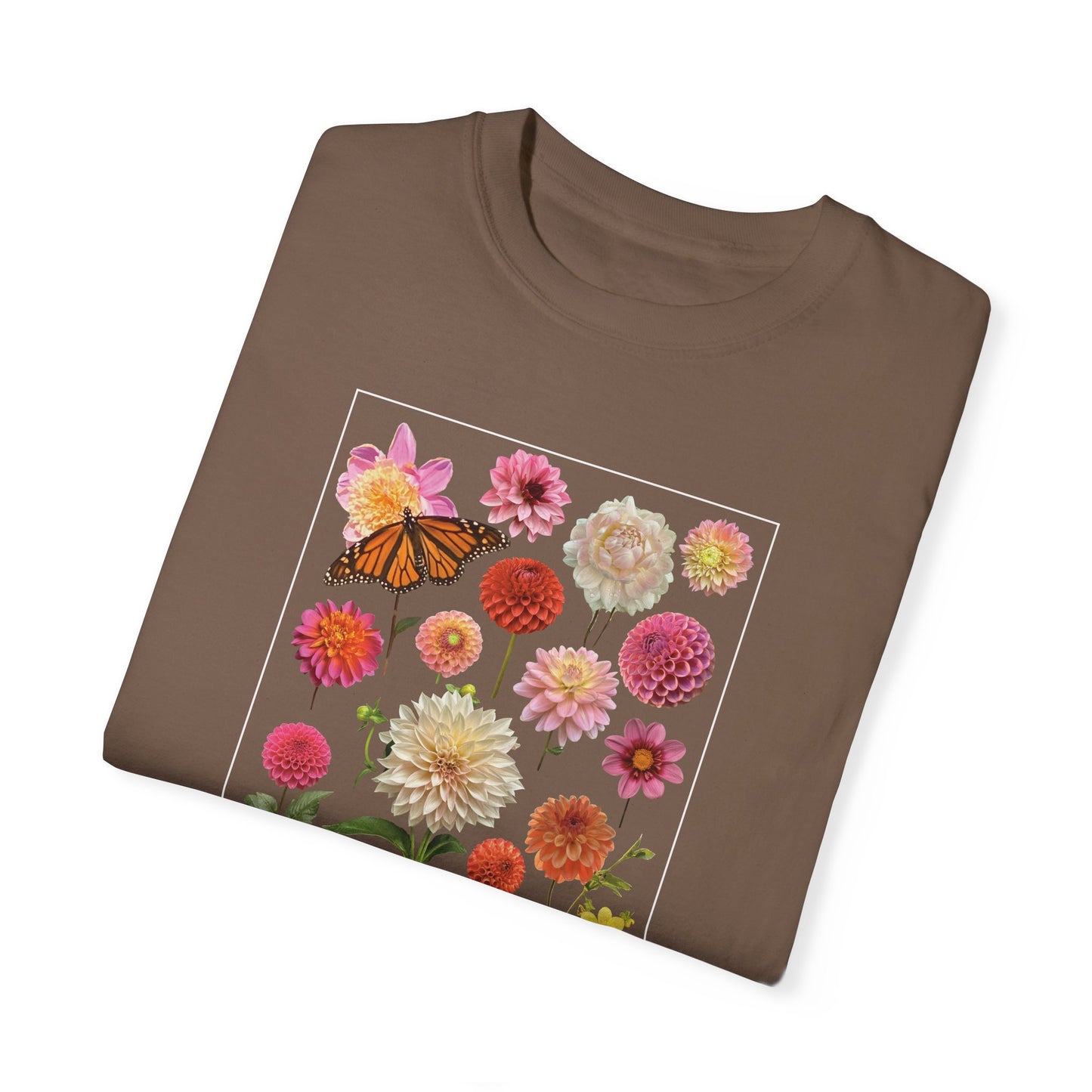 Dahlia Floral Butterfly Unisex Garment-Dyed T-Shirt - Perfect for Spring Celebrations