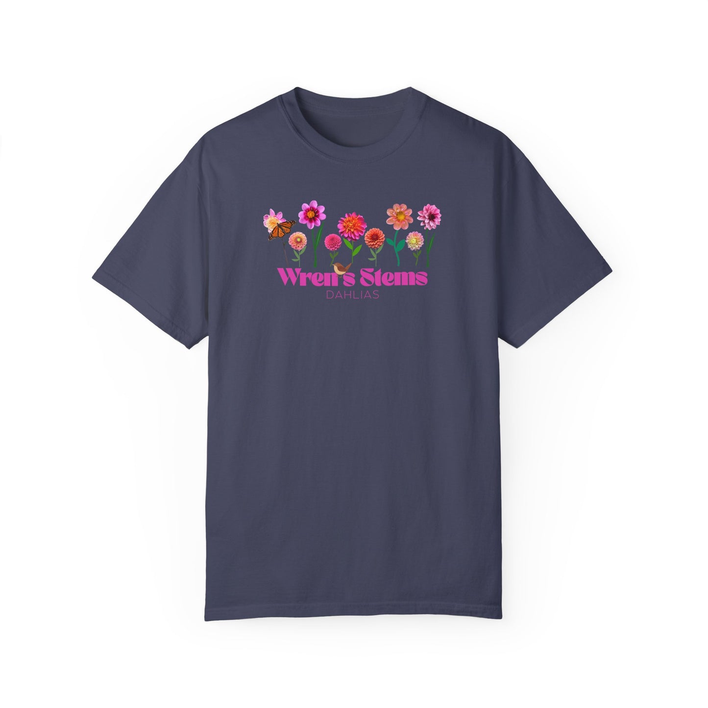Dahlia Floral Garden T-Shirt for Nature Lovers, Gift for Her, Spring Style, Wren's Stems Dahlias, Summer Vibe