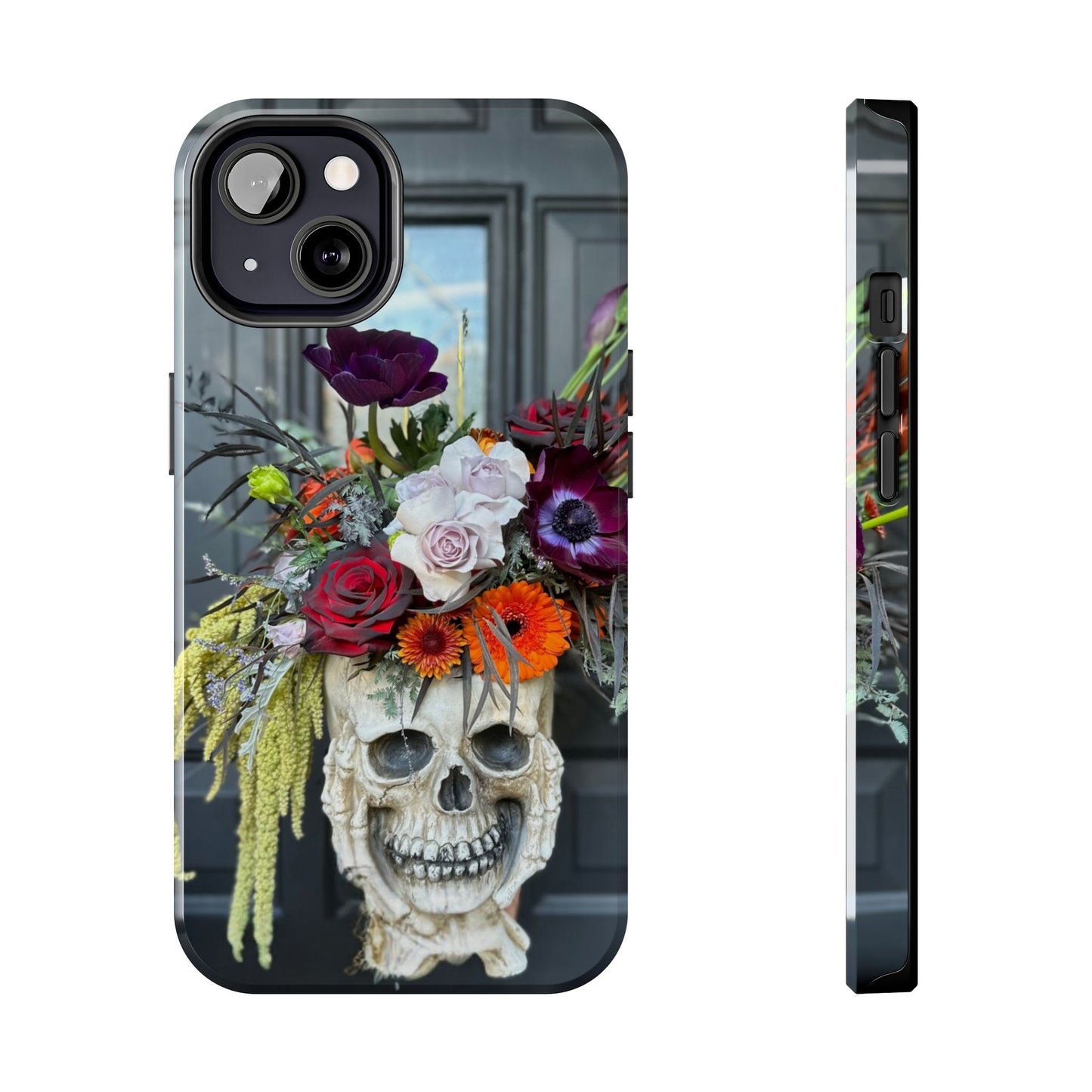 Floral Skull Tough Phone Case - Durable Protection with Pink Dahlia Design
