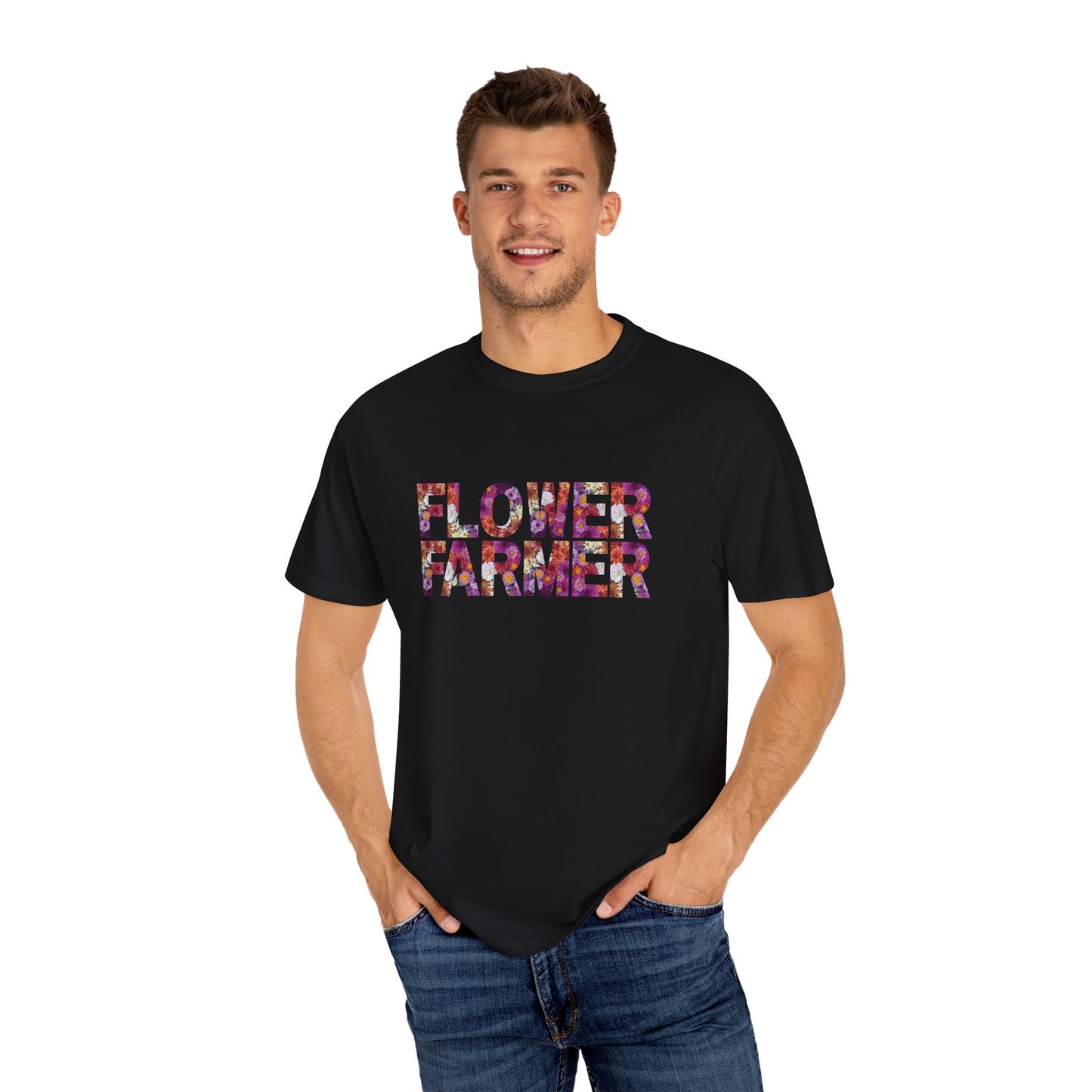 Dahlia Flower Farmer T-shirt, Unisex Garment-Dyed Tee