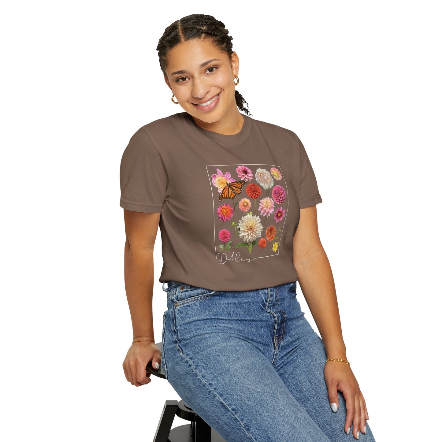 Dahlia Floral Butterfly Unisex Garment-Dyed T-Shirt - Perfect for Spring Celebrations