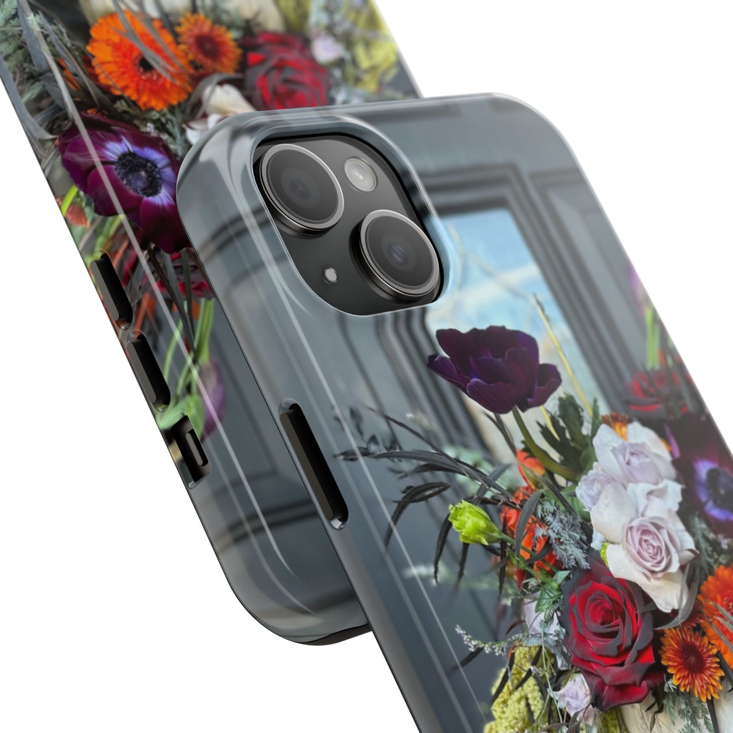 Floral Skull Tough Phone Case - Durable Protection with Pink Dahlia Design