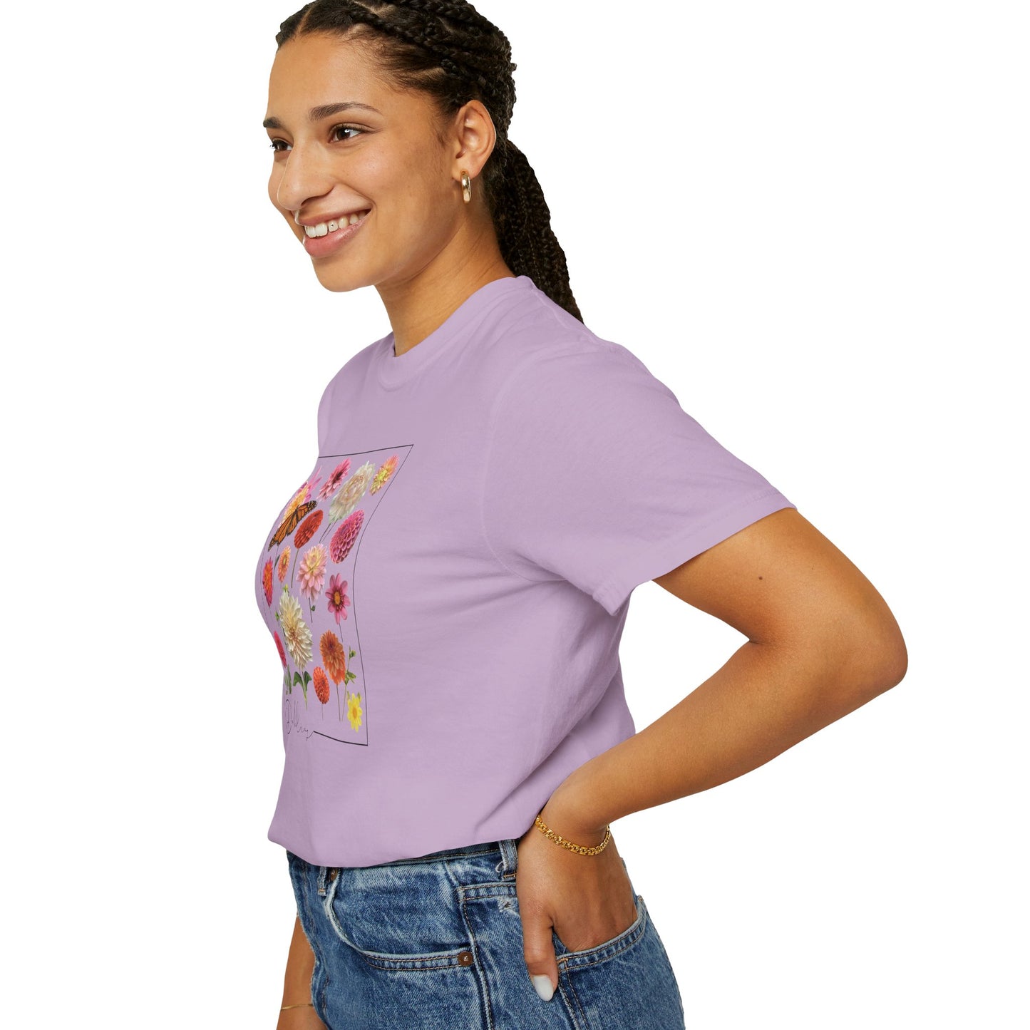 Dahlia Floral Butterfly Unisex Garment-Dyed T-Shirt - Perfect for Spring Celebrations
