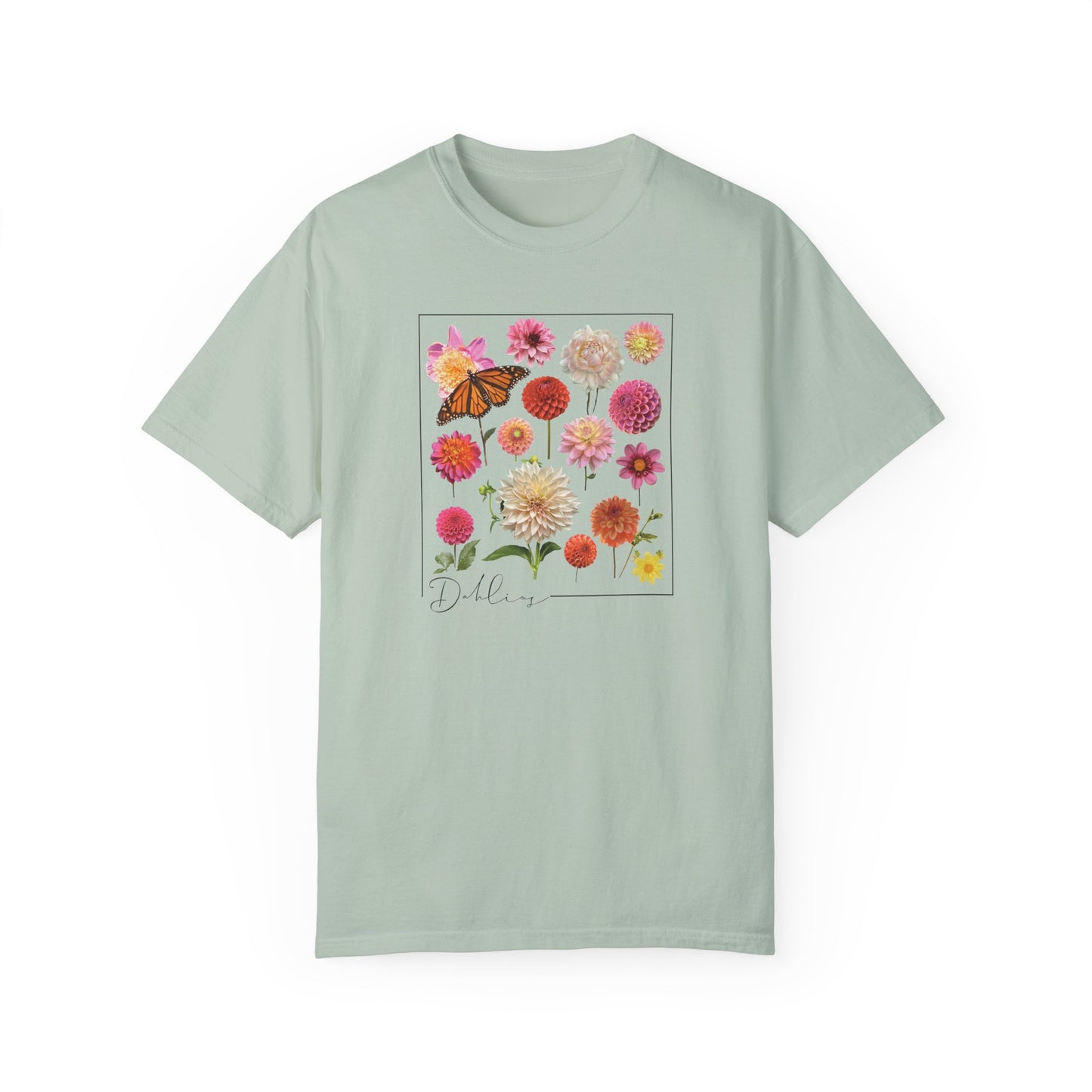 Dahlia Floral Butterfly Unisex Garment-Dyed T-Shirt - Perfect for Spring Celebrations