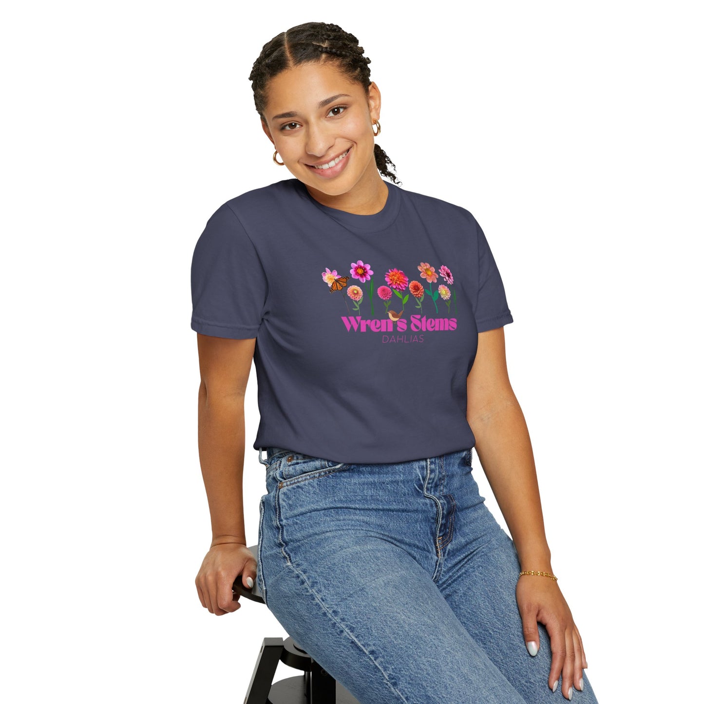 Dahlia Floral Garden T-Shirt for Nature Lovers, Gift for Her, Spring Style, Wren's Stems Dahlias, Summer Vibe