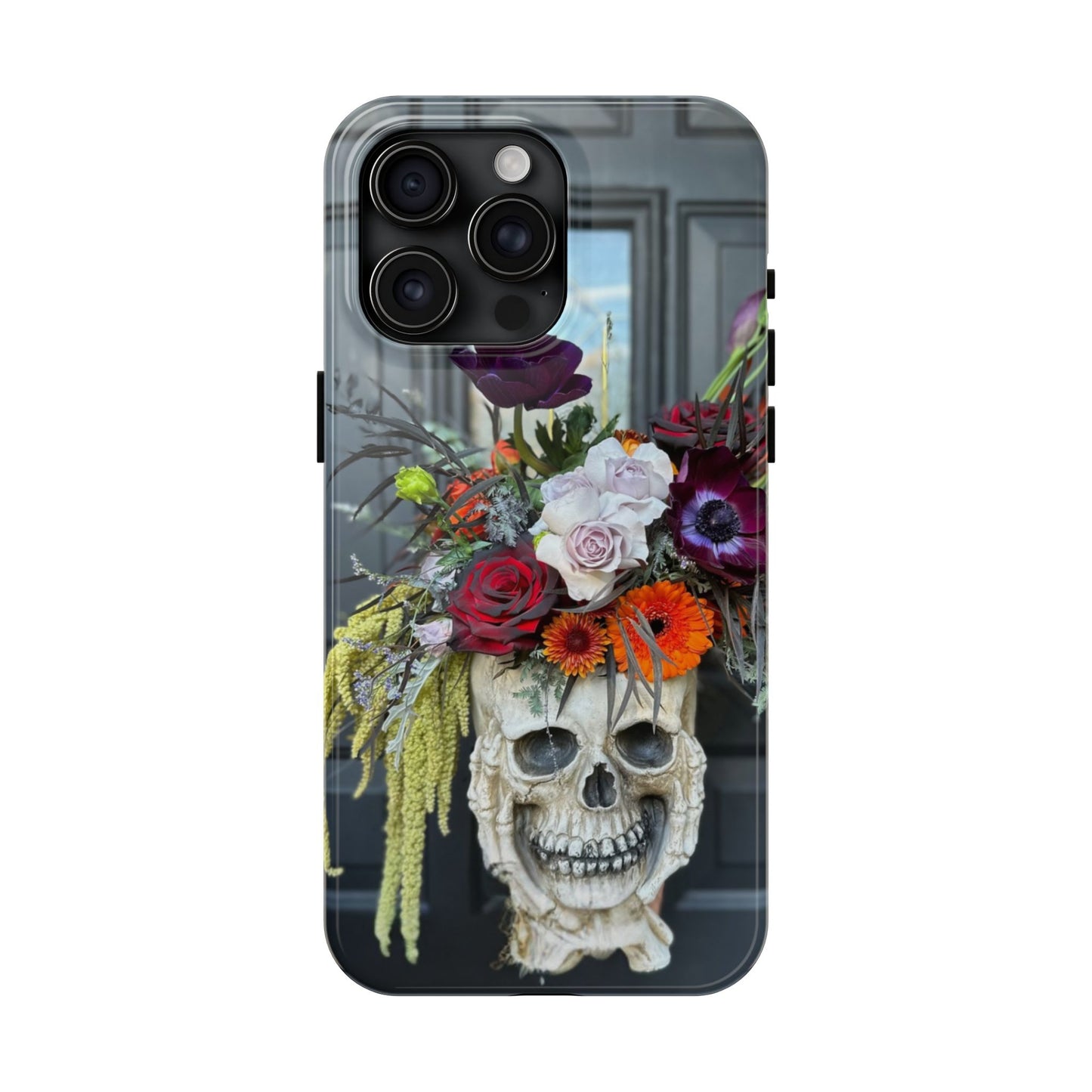 Floral Skull Tough Phone Case - Durable Protection with Pink Dahlia Design