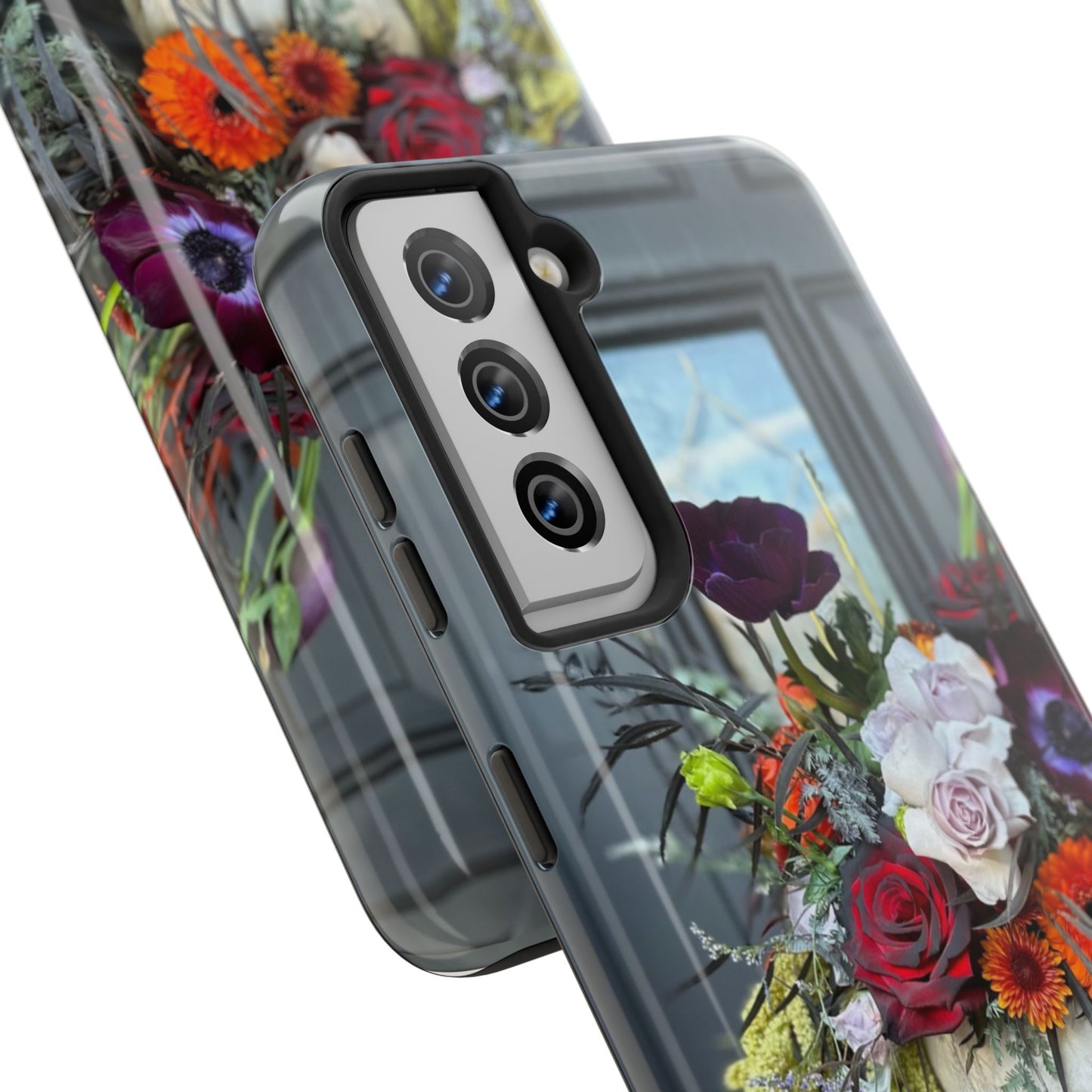Floral Skull Tough Phone Case - Durable Protection with Pink Dahlia Design