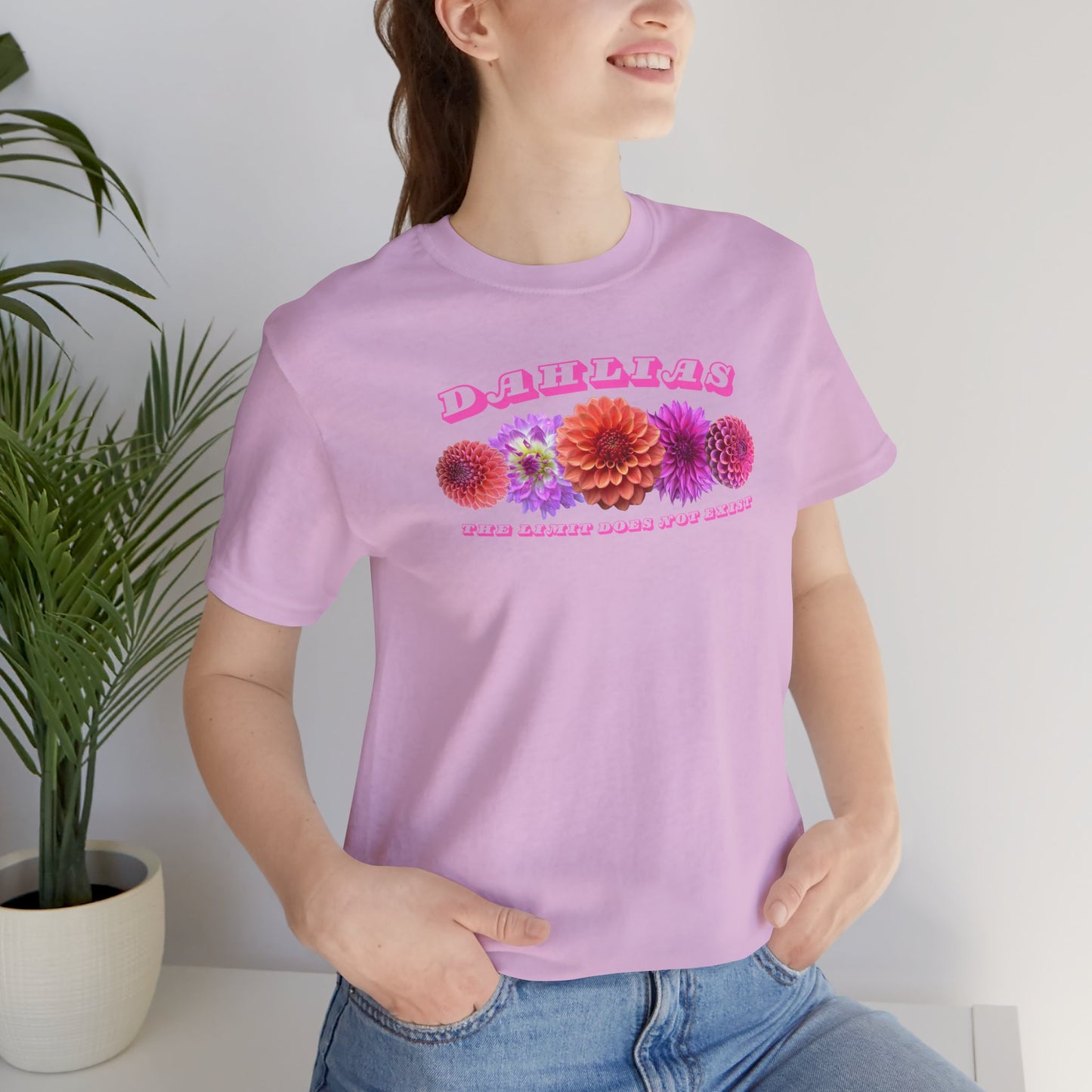 Vibrant Floral Dahlia Tee - Unisex Jersey Short Sleeve T-Shirt for Garden Lovers "Dahlias The Limit Does Not Exist"