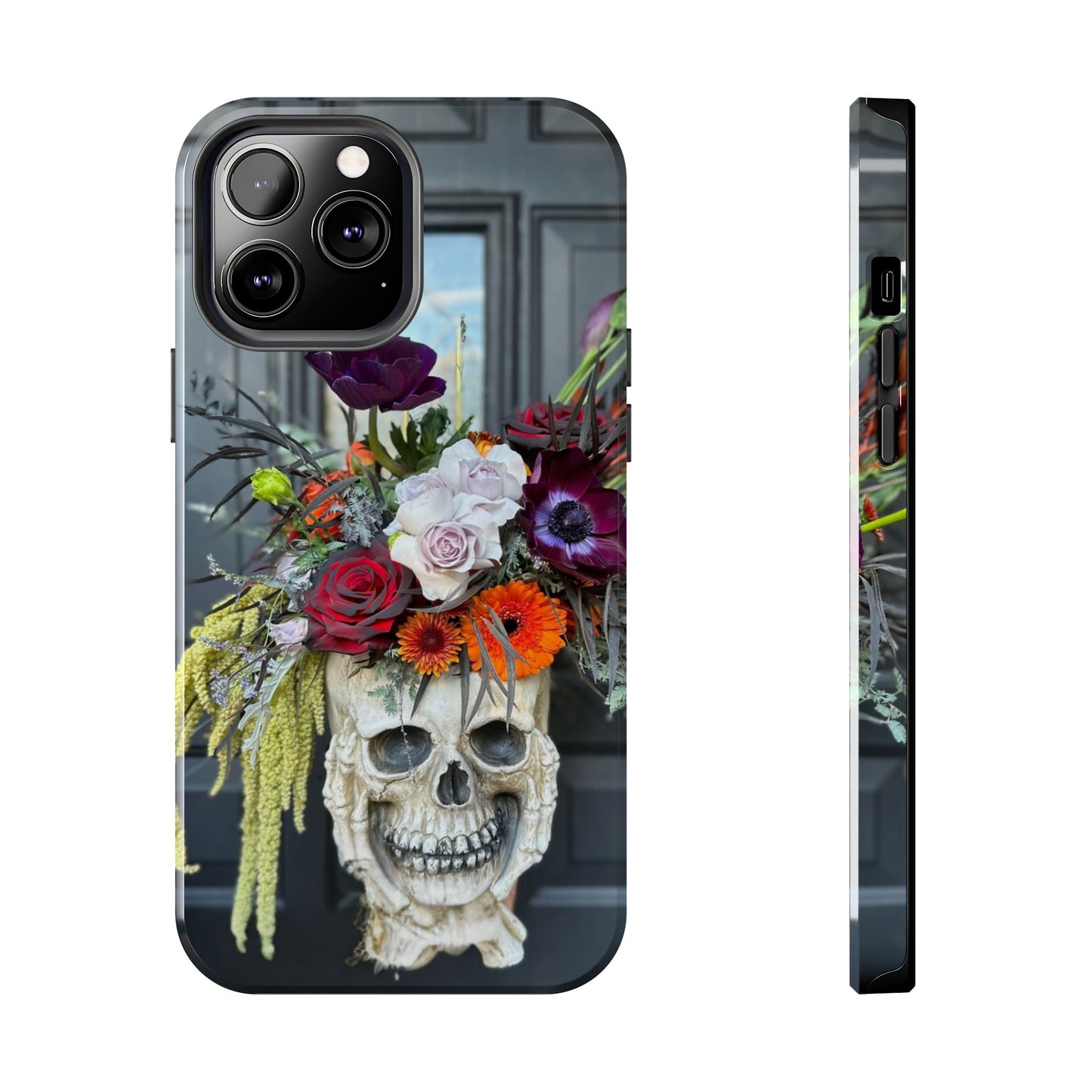 Floral Skull Tough Phone Case - Durable Protection with Pink Dahlia Design