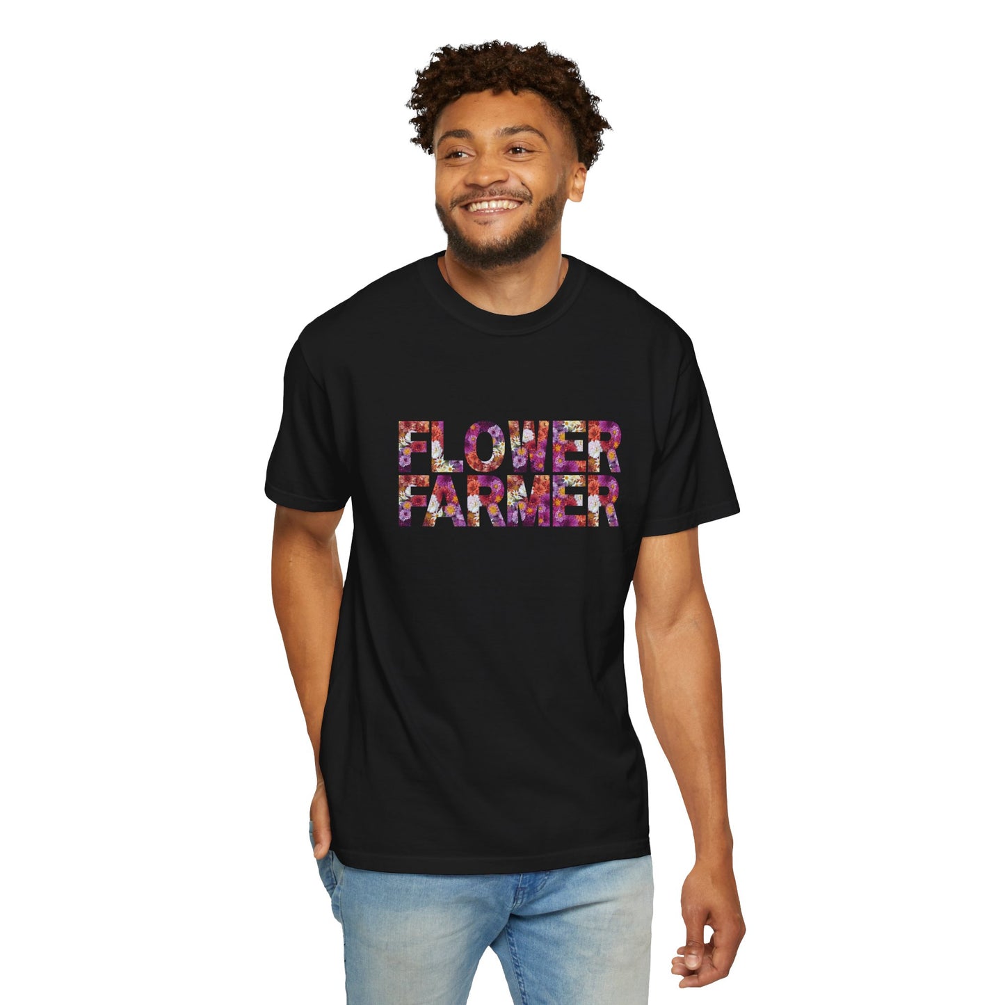 Dahlia Flower Farmer T-shirt, Unisex Garment-Dyed Tee